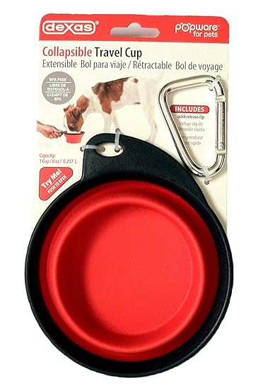 Dexas Popware for Pets Collapsible Travel Cup/Bowl with Quick Release Clip, Small, Red