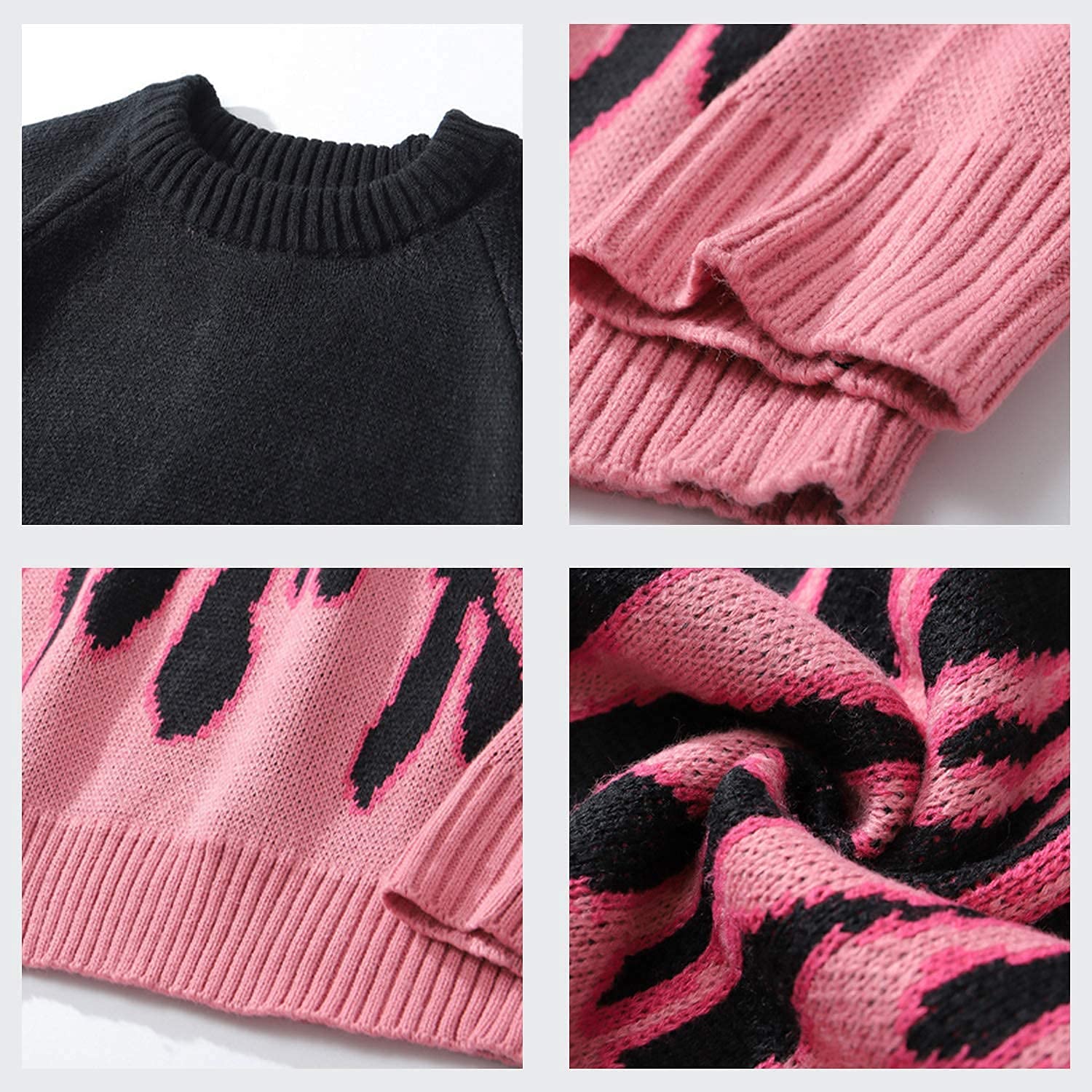 Vamtac Womens Crewneck Oversized Sweaters Y2K Aesthetic Flame Graphic Knitted Sweater Casual Pullover Long Sleeve Jumper