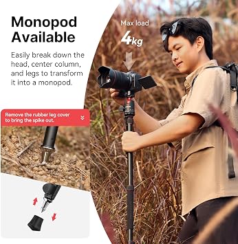 ULANZI TT31 72.4 Claw Quick Release Aluminum Camera Tripod & Monopod, Panorama 360 Ball Head Detachable w 180Revertible Legs, Up Load 8.82lb, for Sony/Canon/Nikon/Fujifilm and More