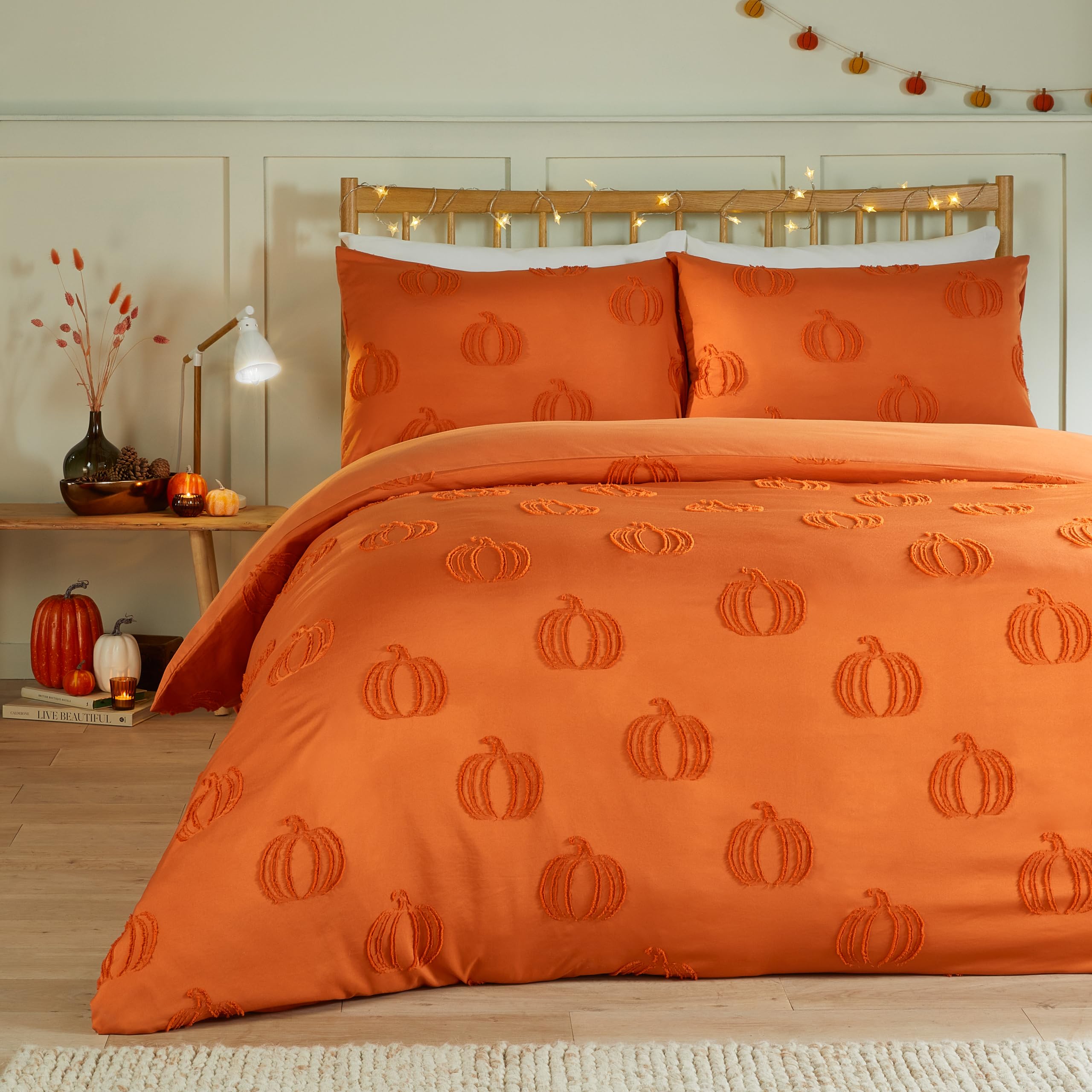 Duvet Day Pumpkin Fields Duvet Cover Set – Ultra Soft Cosy Autumn Tufted Bedding (Multicolour - Super King)