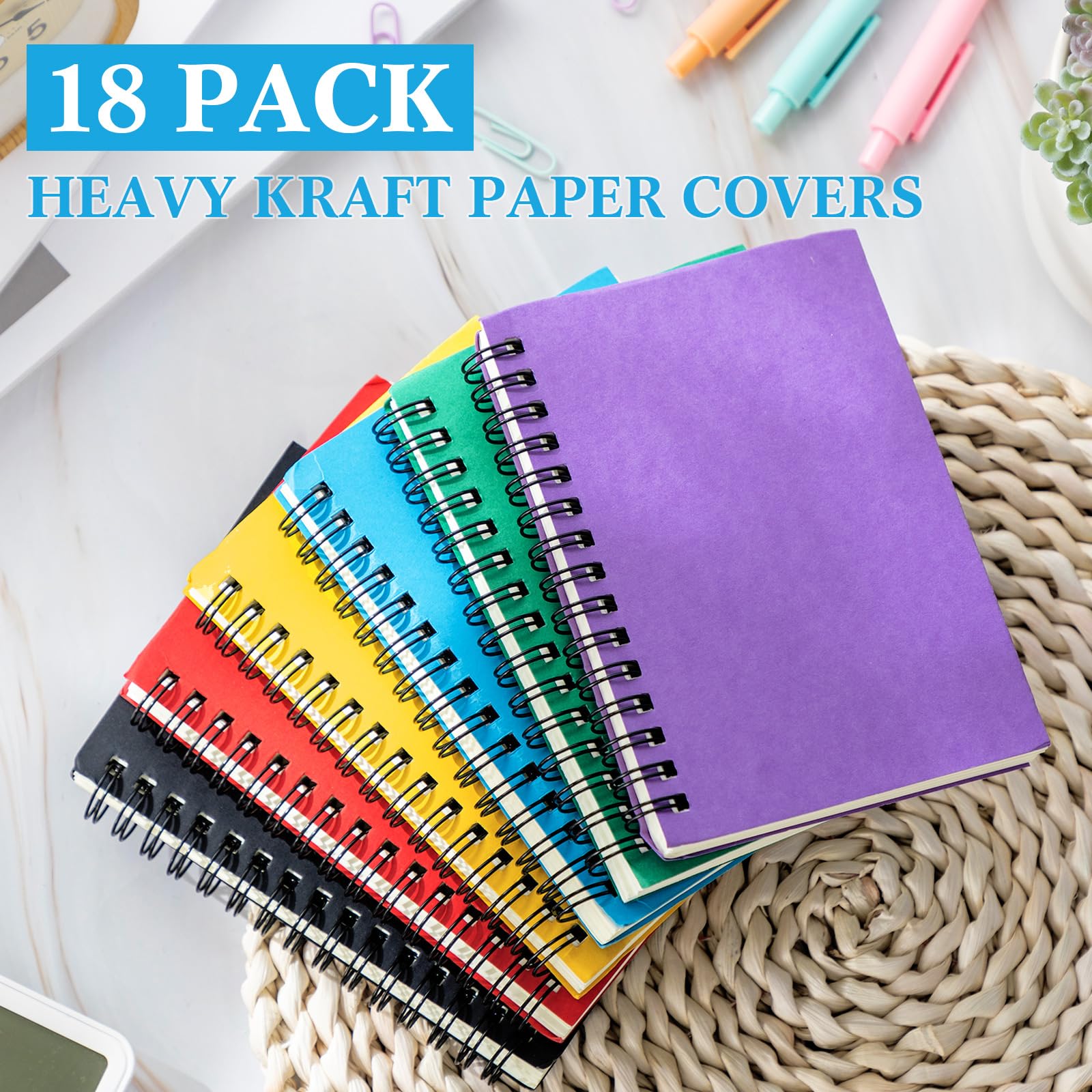 Qilery Kleine Notizbücher, A6, Spiralnotizblöcke, kleine Schreibtagebücher, Großpackung, 10,2 x 15,2 cm, liniert, 100 Blatt, Mini-Notizblöcke für Reisen, Büro, Schulbedarf (helle Farbe), 18 Stück