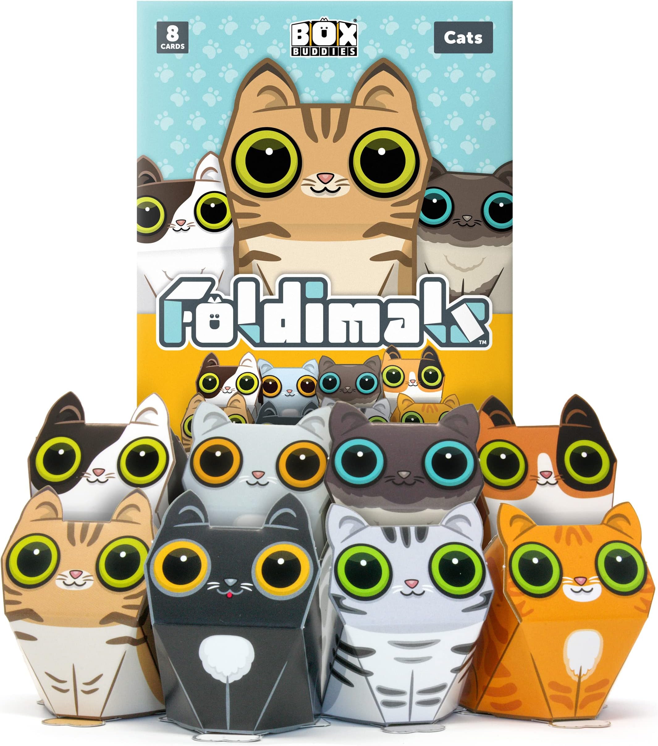 Box Buddies Foldimals Cats - Pack of 8 Cat Paper Toy Cards - Paper Craft for Kids, Pocket Money Toys, Stocking Fillers