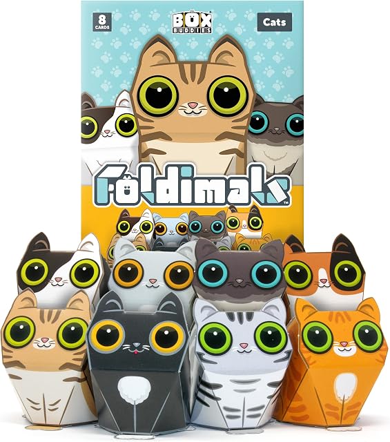 Box Buddies Foldimals Cats - Pack of 8 Cat Paper Toy Cards - Paper Craft for Kids, Stocking Fillers, Pocket Money Toys