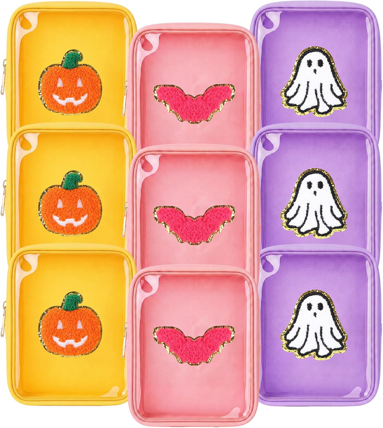 9pcs Halloween Makeup Bag with Pumpkin Ghost Bat Chenille Patches