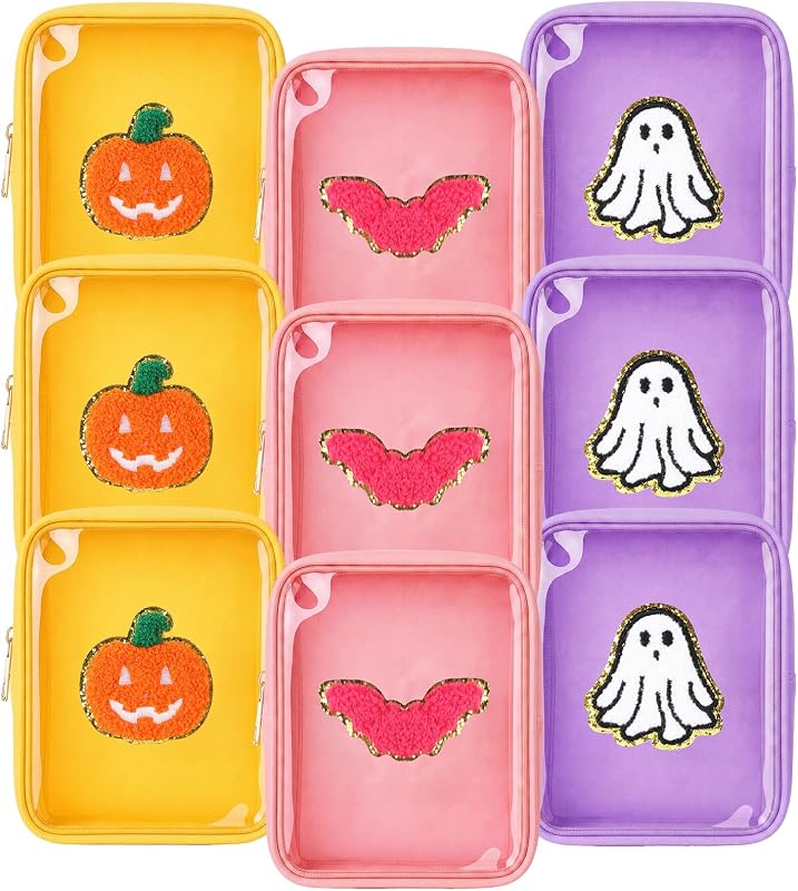 Necessaires de maquiagem Sunnymove com patches de abóbora, fantasma e morcego, 9 unidades