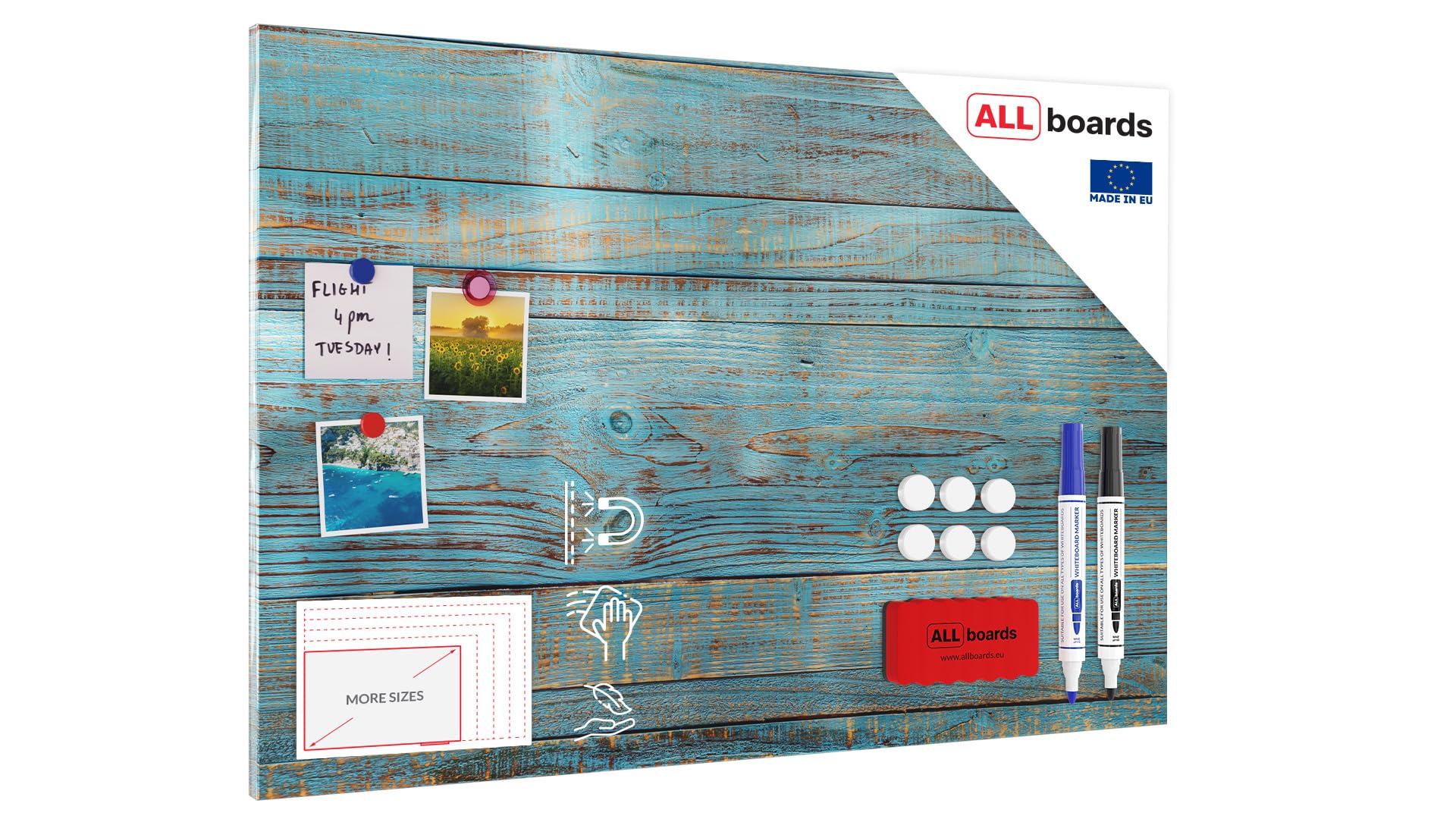 Magnetic Boards MetalBoard Blue Planks Vintage Retro 90x60cm a Magnetic Metal Poster with an Imprint for All Types of Magnets, Wall Mounted Durable 3D Printed + a Set of Accessories Included — image 1