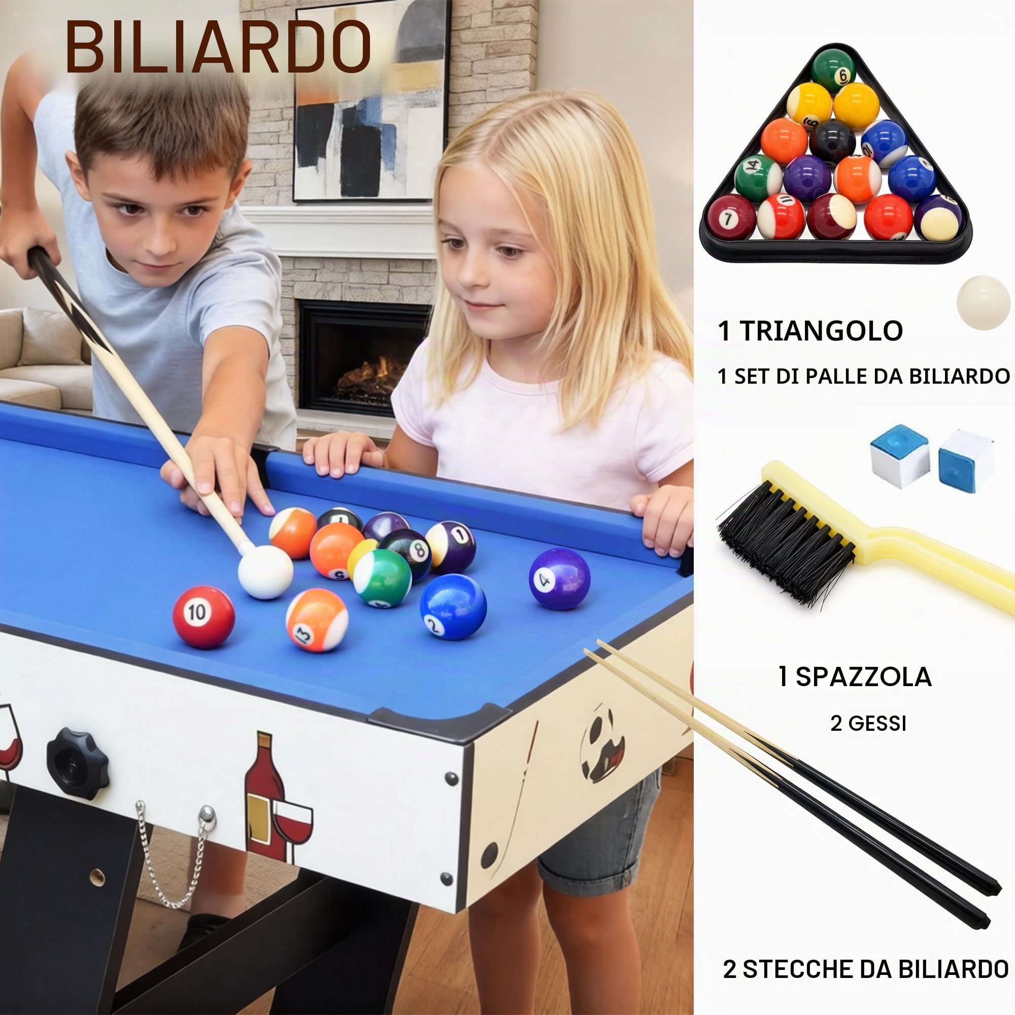 OYE 4FT 8 in 1 Gioco da tavolo pieghevole multifunzionale - Calcio balilla (calcetto)/Ping pong/Air hockey/Tavolo da biliardo, MDF