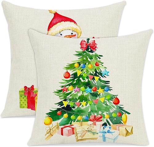 Miniatura 1 de ceiba tree Juego de 4 fundas de almohada navideñas de 18 x 18 pulgadas, diseño de copo de nieve navideño Believe rústico, decoración de sofá y