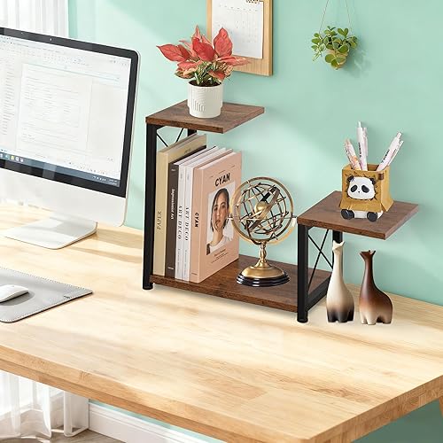Miniatura 2 de Organizador de Estante de Escritorio, Soporte de Exhibición Elevador de Estante de Almacenamiento de 3 Niveles, Organizador de Escritorio de Madera