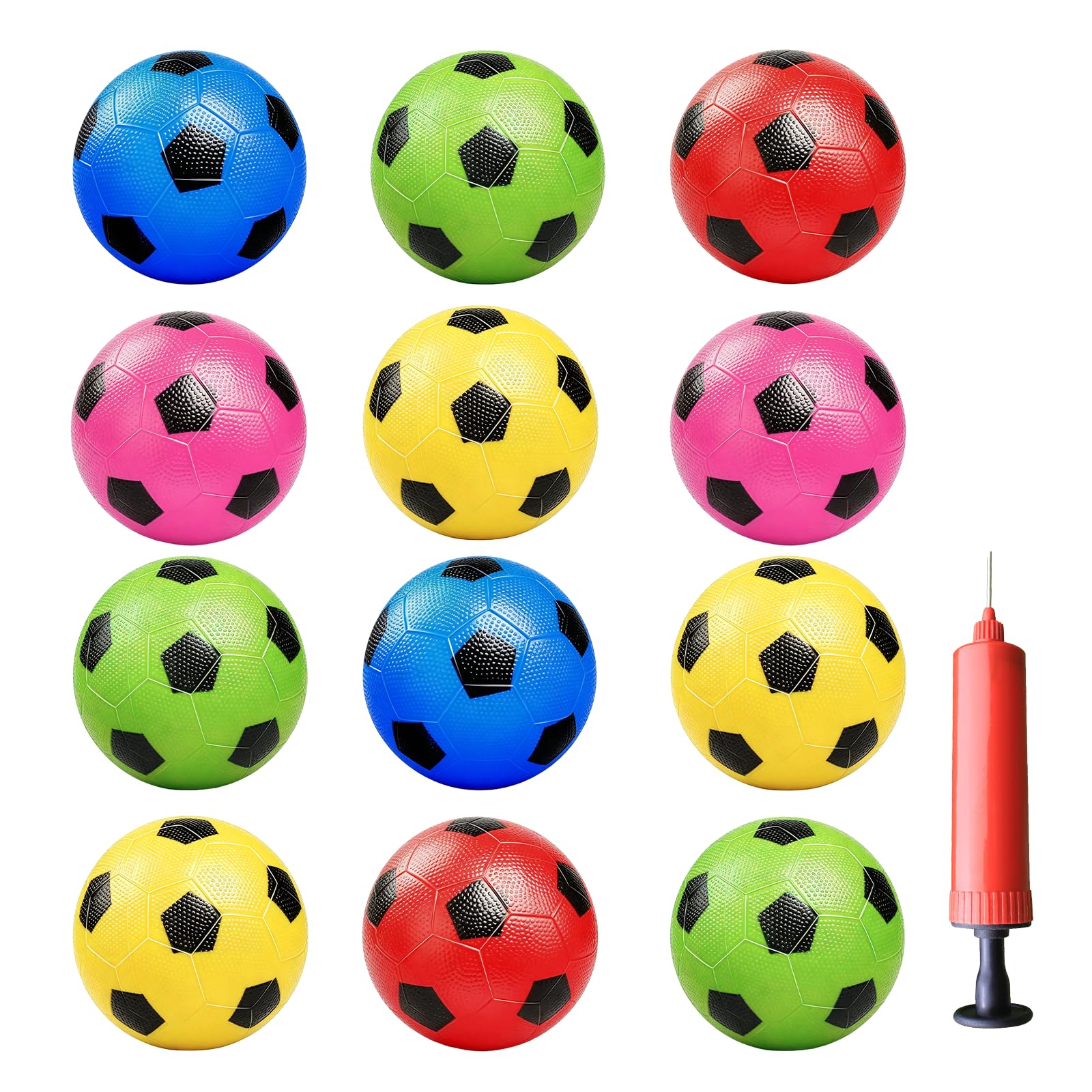 12 Pcs Small Inflatable Footballs for Kids + 1 Pump, Soft Small Footballs for Kids 3-8, Foam Balls Multipack Indoor Outdoor Toys for Beach Swimming Pool Party Park, Mini Footballs Gift for Boys