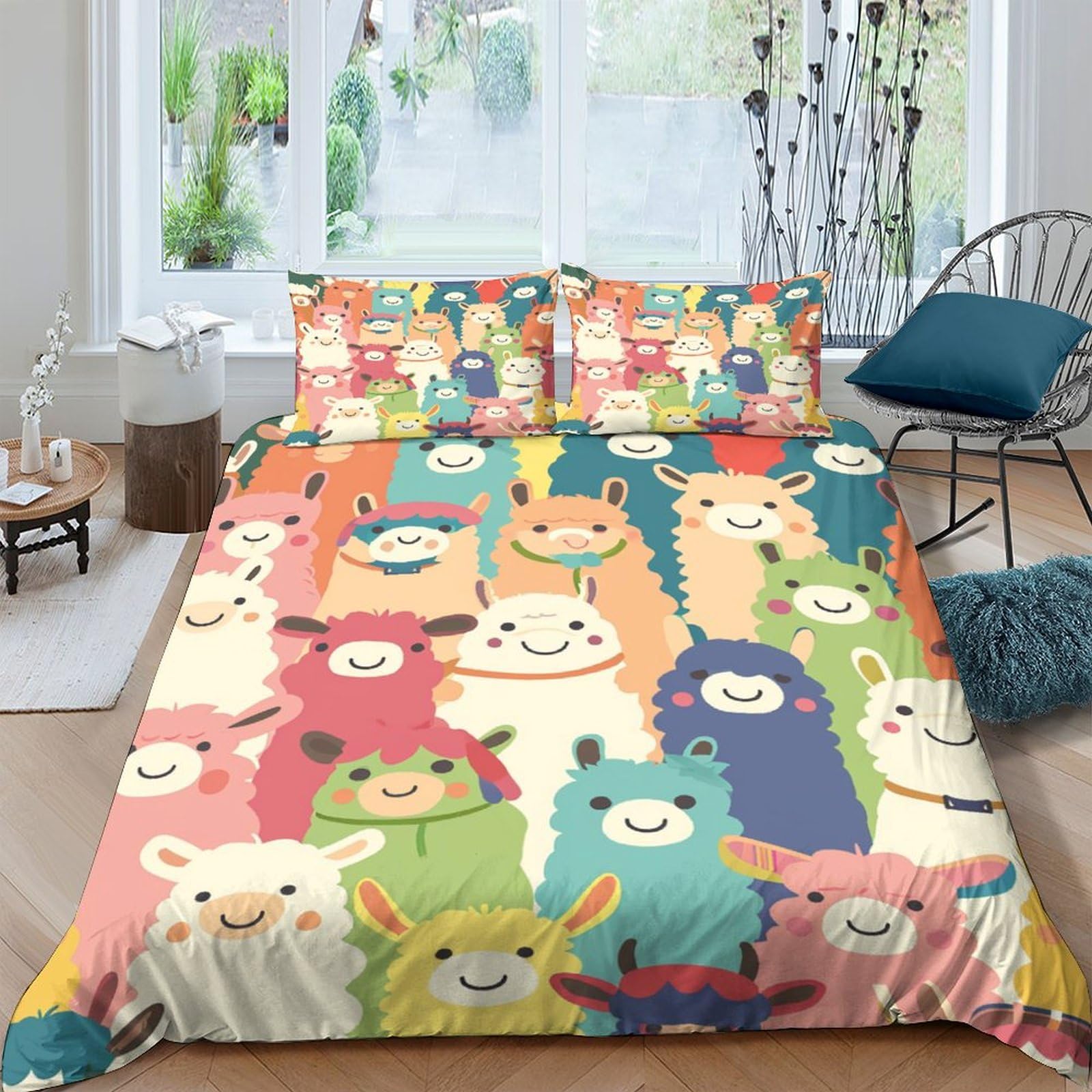 Housse de couette alpaga 3D parure de lit enfant hypoallergénique en microfibre douce avec taies