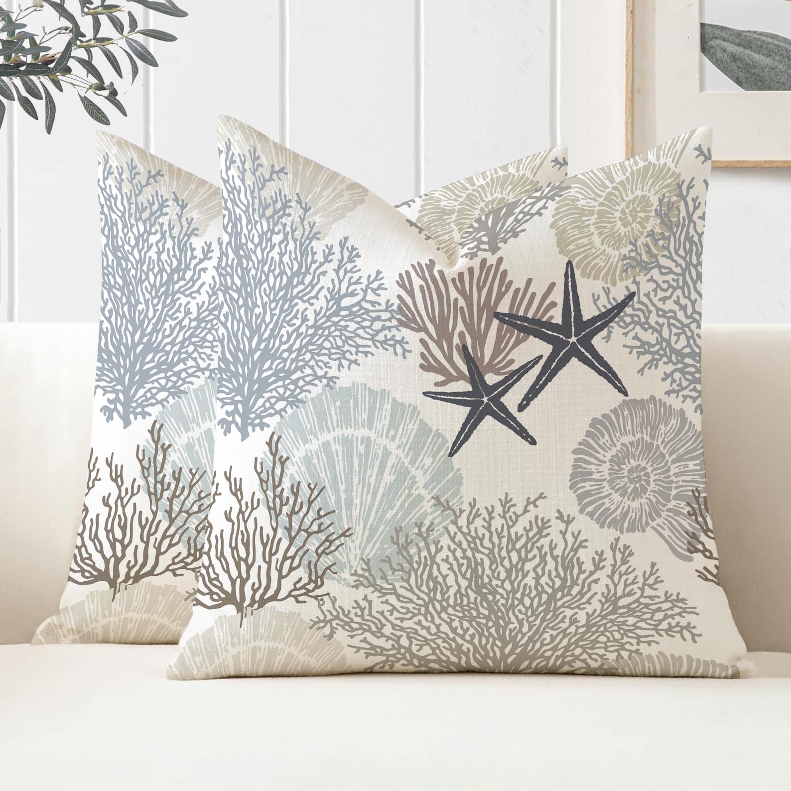 Miuyunya Pack of 2 Waterproof Nautical Cushion Covers 45 x 45 cm Maritime Starfish Pattern — image 1