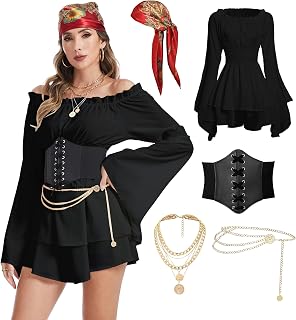 DARFULA Pirate Costume Women Dress Renaissance Fairy Outfit
