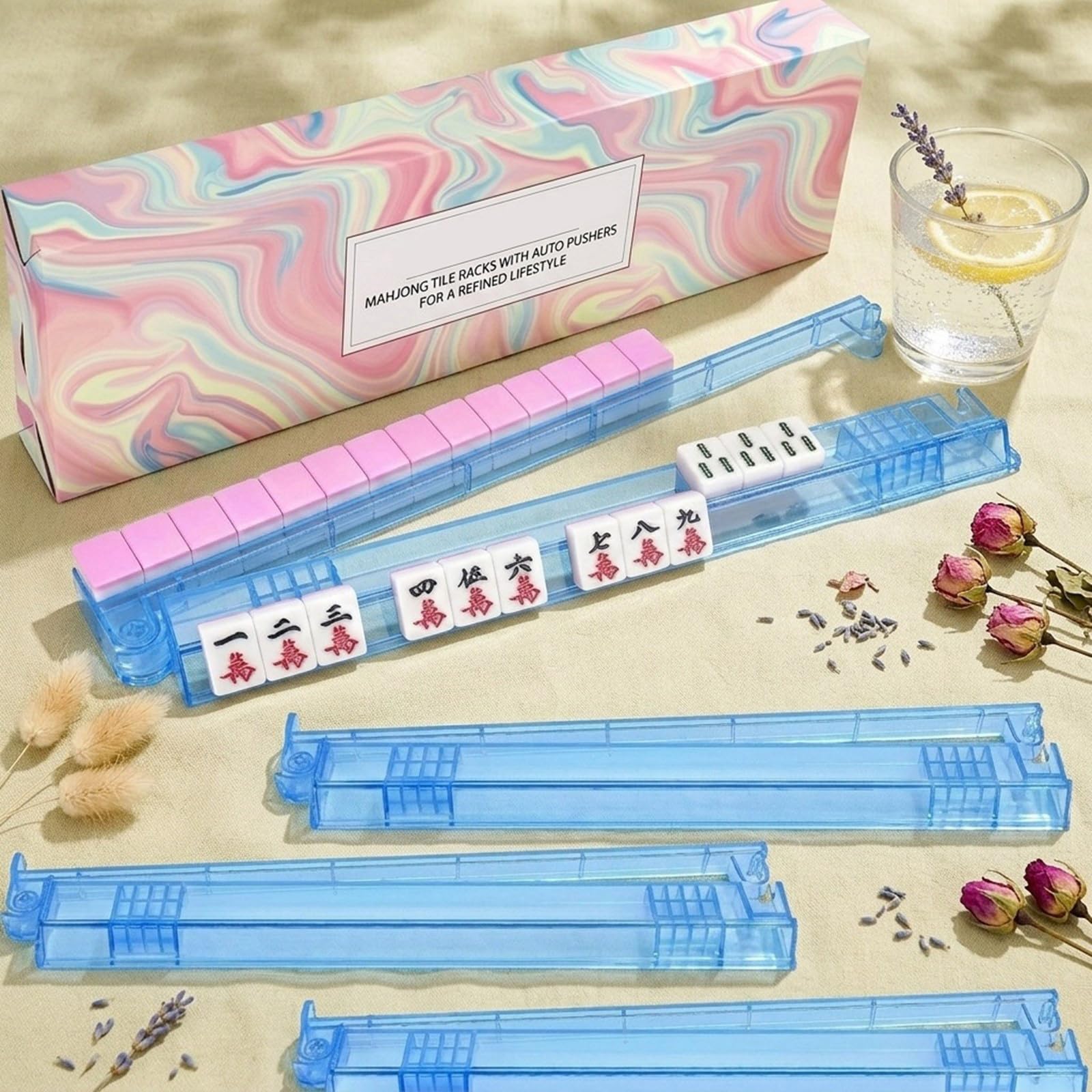 Lot de 4 supports de mahjong avec poussoirs, support de mahjong en acrylique transparent tout-en-un et support de tuile pour dominos, accessoires de jeu de société Lot de 4 supports de mahjong avec poussoirs, support de mahjong en acrylique transparent tout-en-un et support de tuile pour dominos, accessoires de jeu de société