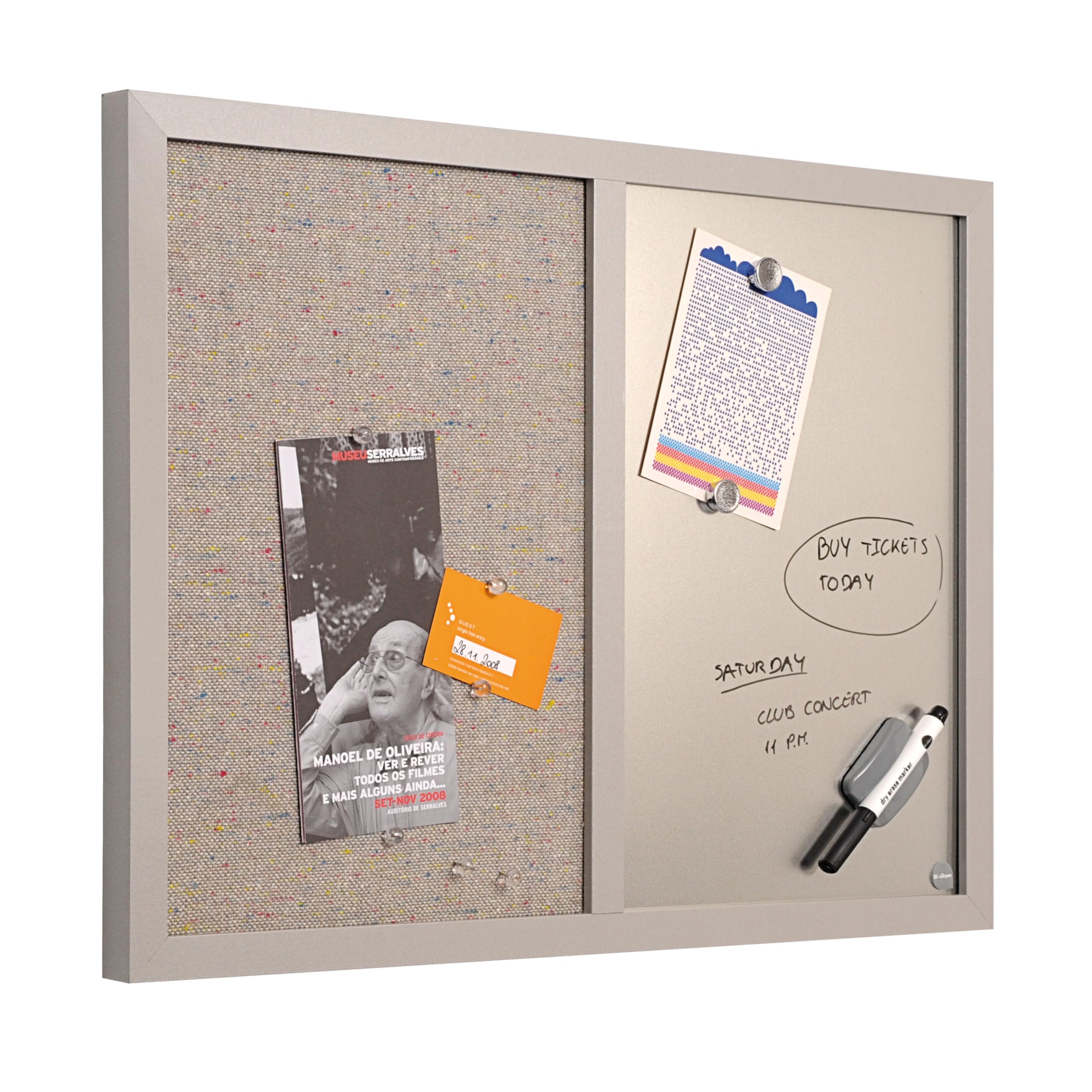 Bi-Office Lavender - Tableau Mixte, d'Affichage en Tissu Perle et Magnétique Argent, 60 x 45 cm, Cadre en MDF Perle