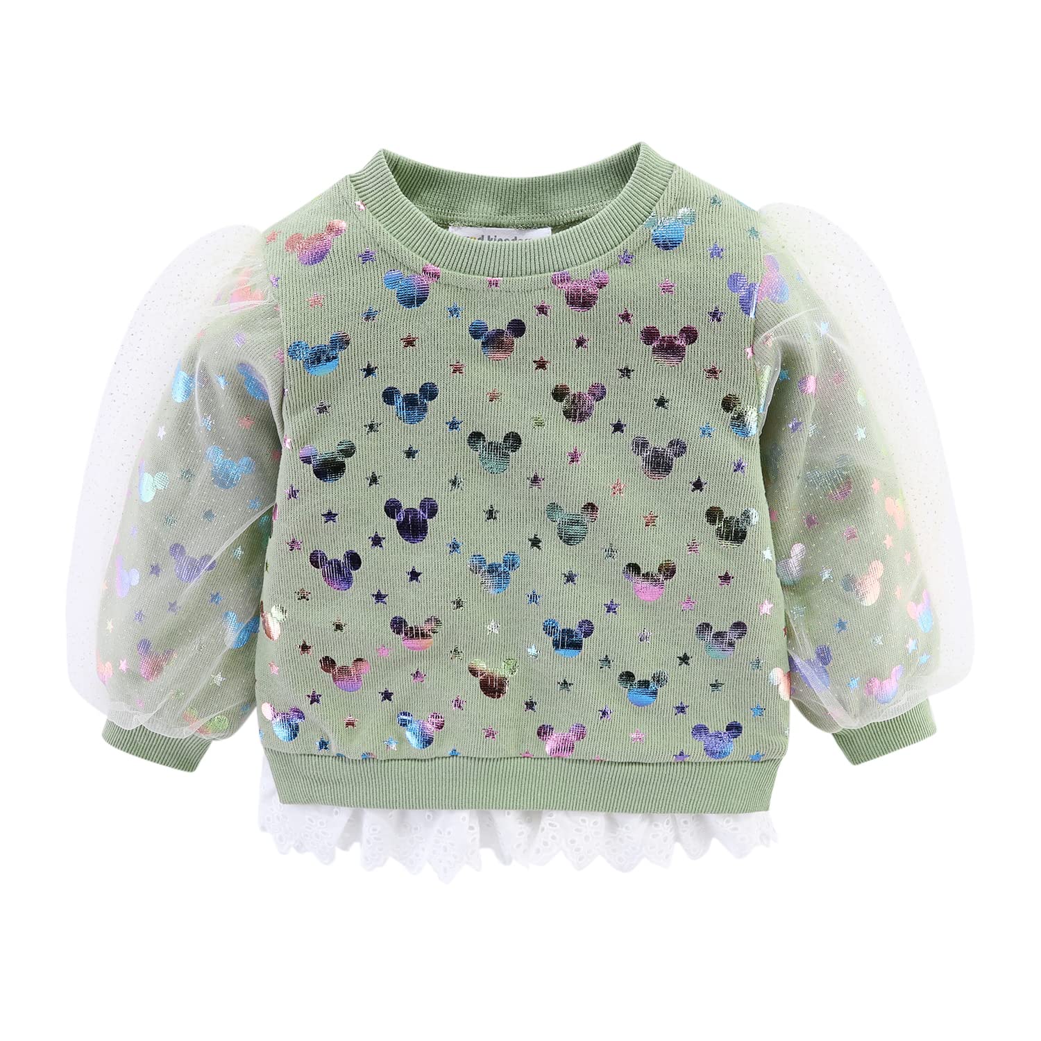Mud Kingdom Little Girls Sweatshirts with Lace Cartoon Tulle Puff Sleeve Cute