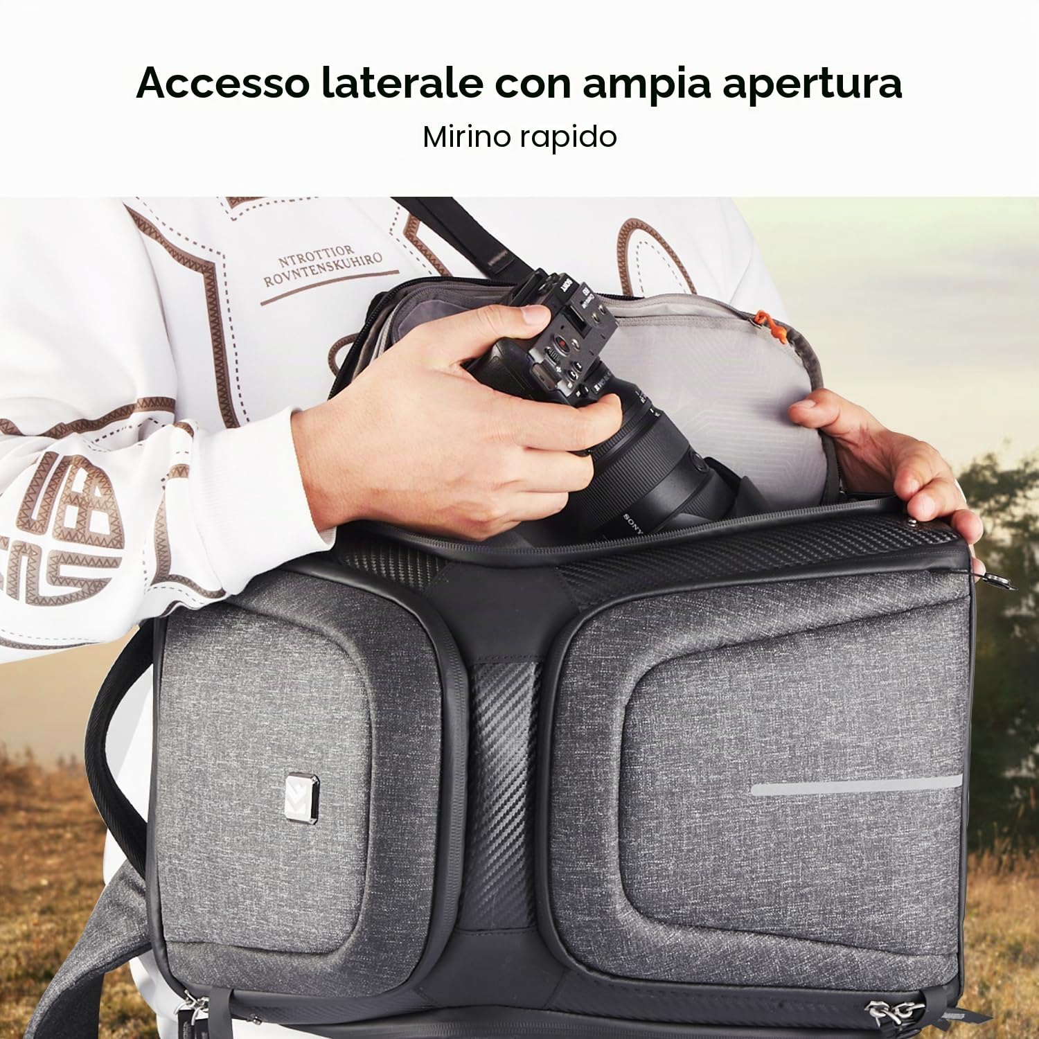 K&F CONCEPT Multifunzionale Zaino per Fotocamera Professonale Borsa Fotocamera Fotografia, 25L+1.5L Espansione Zaino Fotografia con Copertura Antipioggia Antifurto, Scomparto per Laptop da 16 Pollici