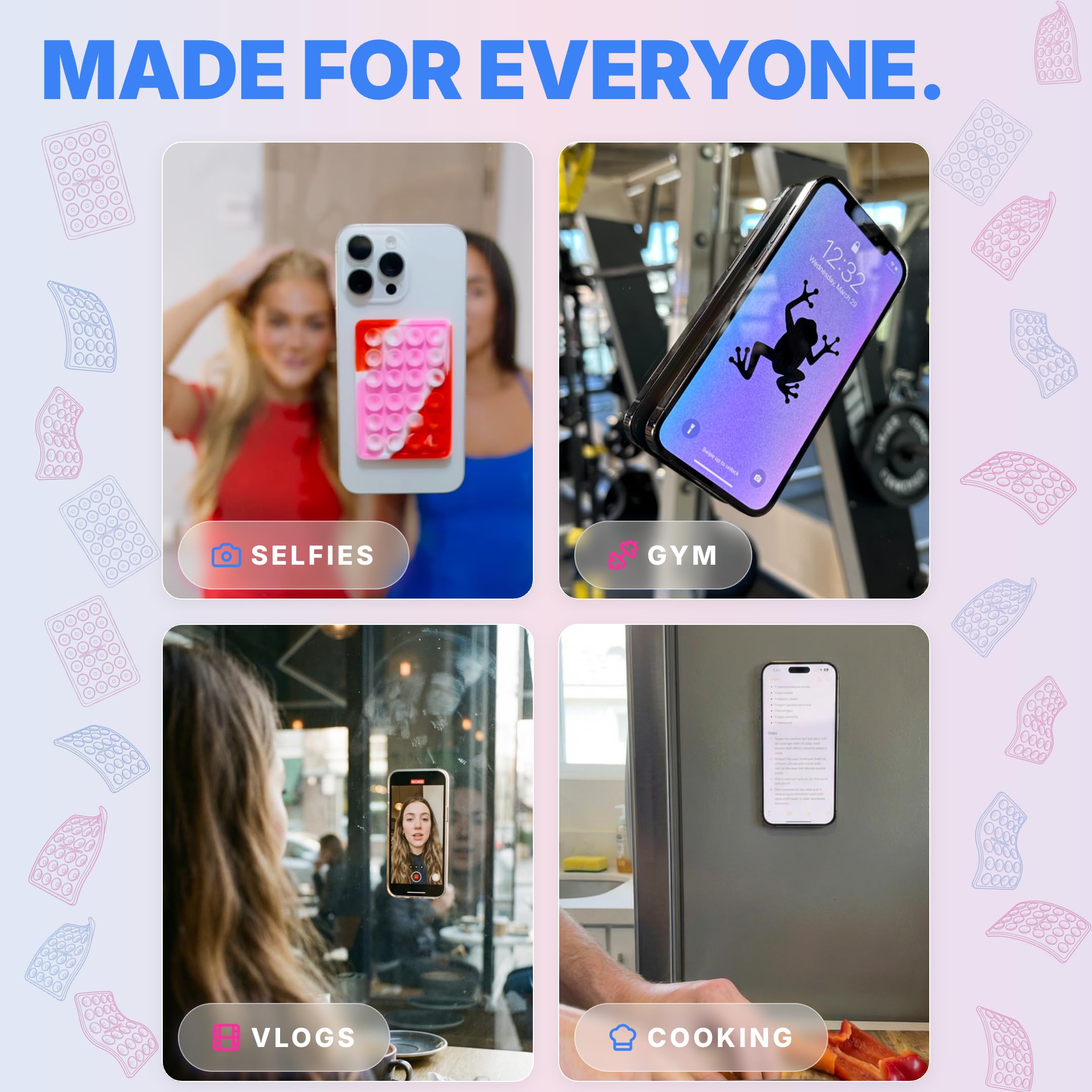 StickyGrippy Sillicon - Supporto a ventosa per telefono cellulare, accessorio adesivo per iPhone e Android, presa forte, per doccia, video Tiktok e selfie (blu perlato)