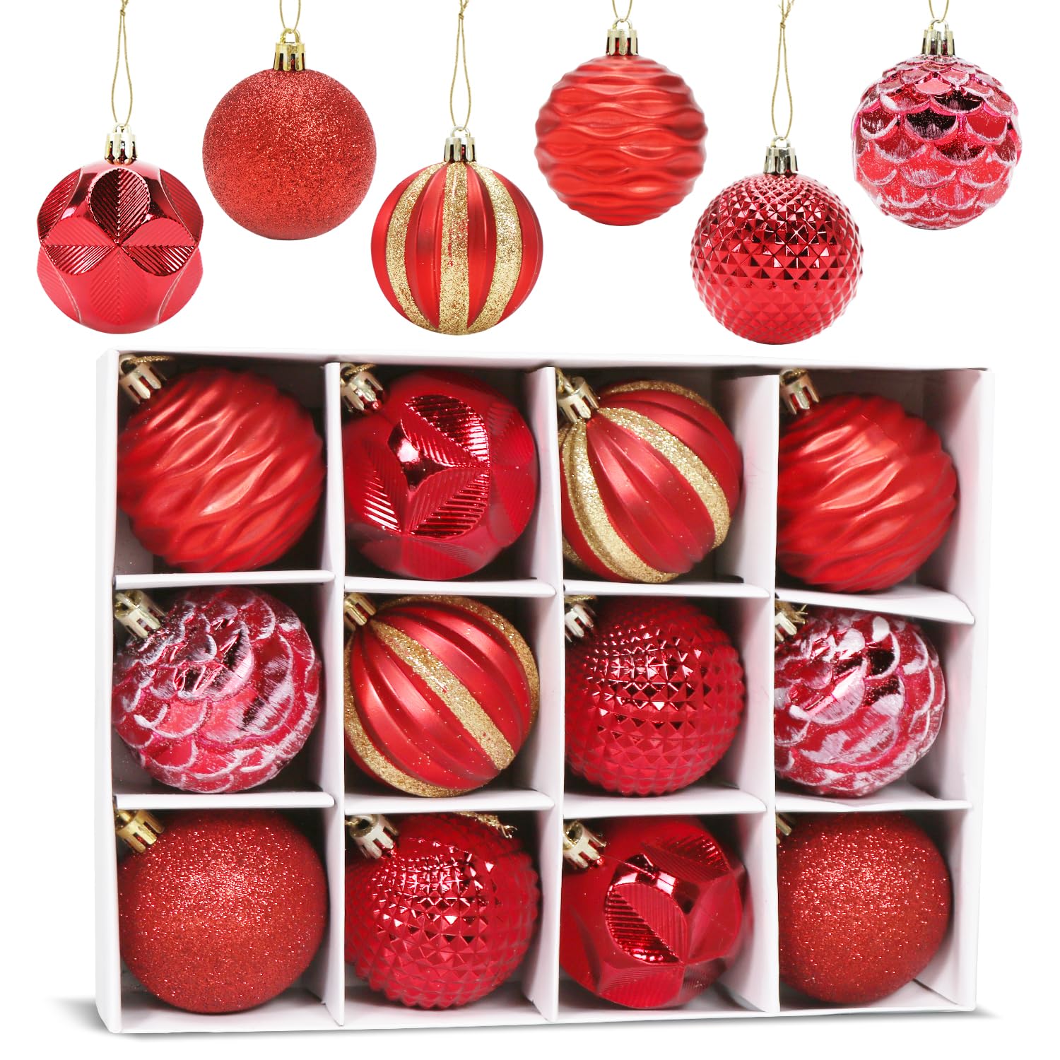 Palline Di Natale Rosse Ilauke 100 Pezzi - Decorazioni Per Albero In Plastica, Diametri 3/4/6 Cm, Con Cordino E Scatola Di Riporo - copertina