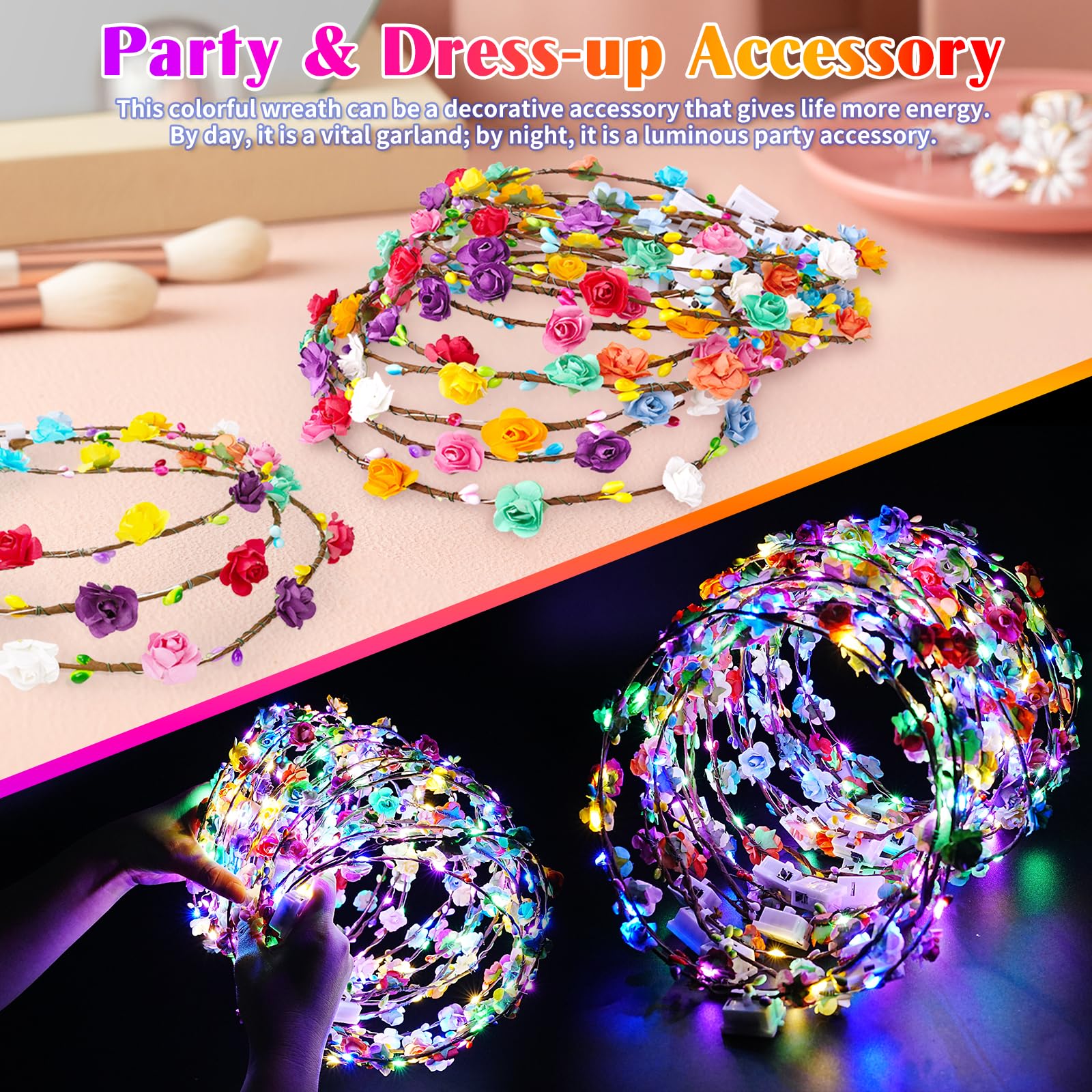 Amazon.com : HONLYNE 100 PCS LED Flower Crowns Headbands  display picture 3