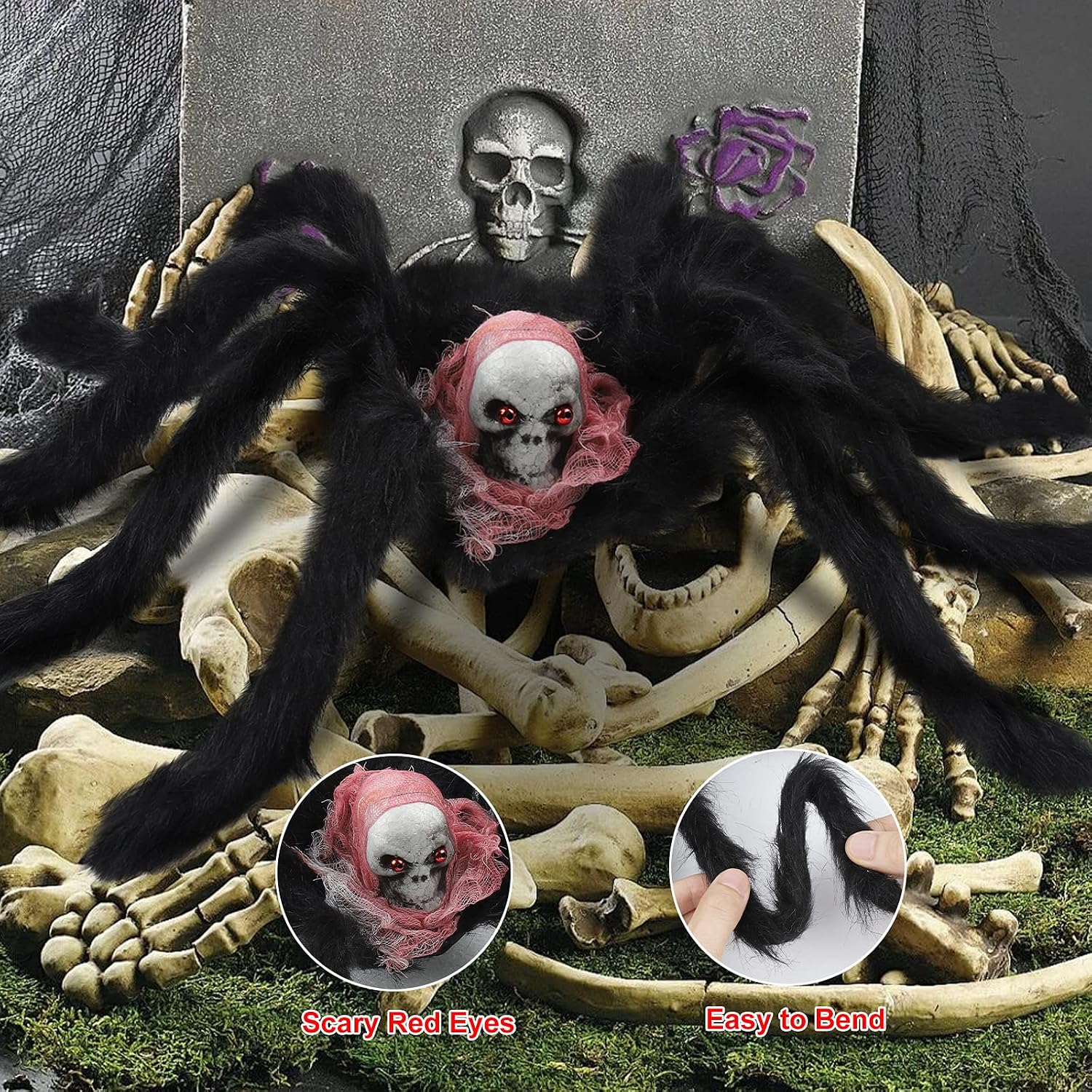 AODINI Halloween Spider Web Decorations with Two 30 in Giant Fear Spider Decorations 12 FT Triangular Spider Web for Indoor Outdoor Halloween Decor Yard Home Costumes Parties Haunted House Décor
