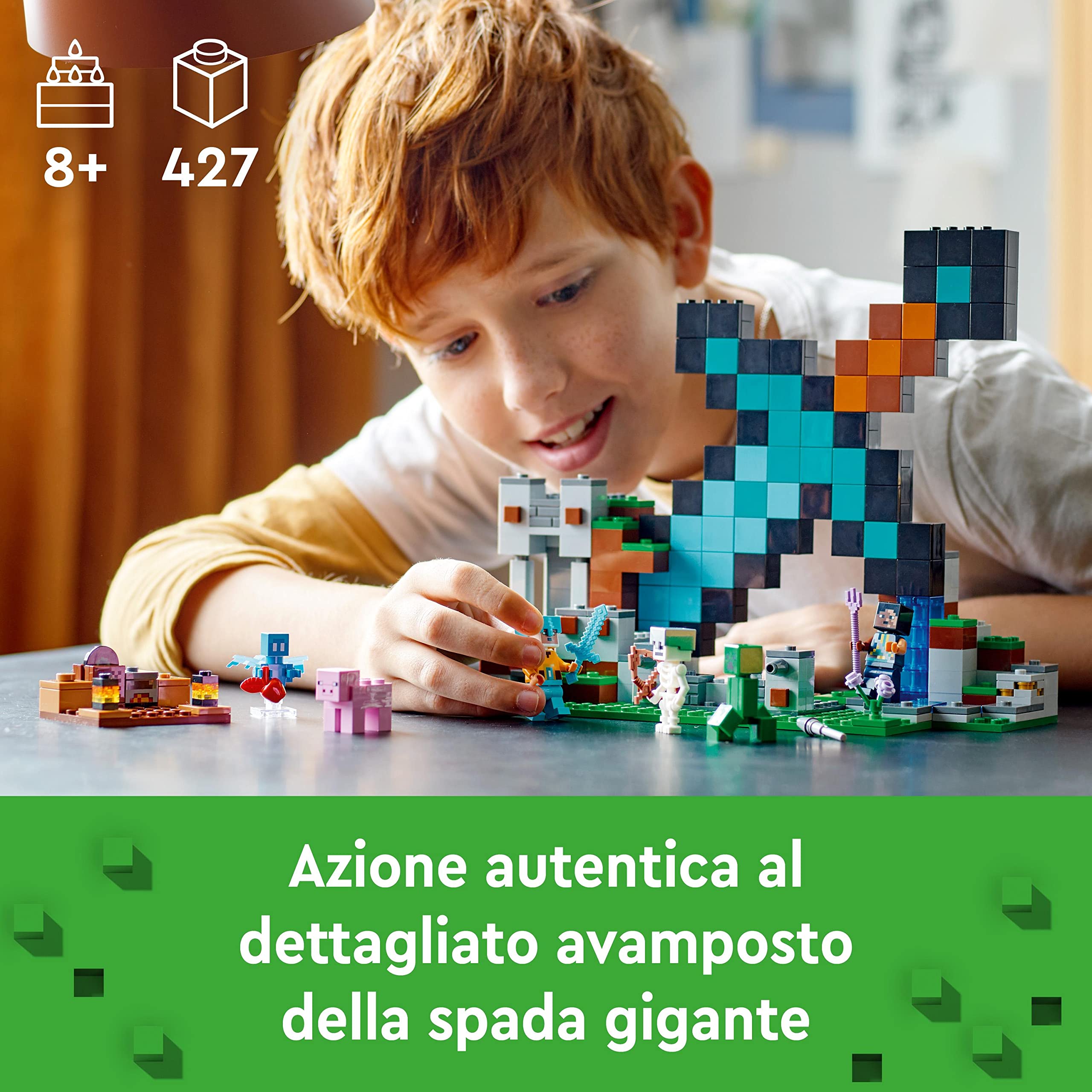 LEGO Minecraft L'Avamposto della Spada Giocattolo da Costruire con Figure di Creeper, Soldato, Guerriero Guardiano e Scheletro, Giochi per Bambini e Bambine da 8 Anni, Idea Regalo di Compleanno 21244