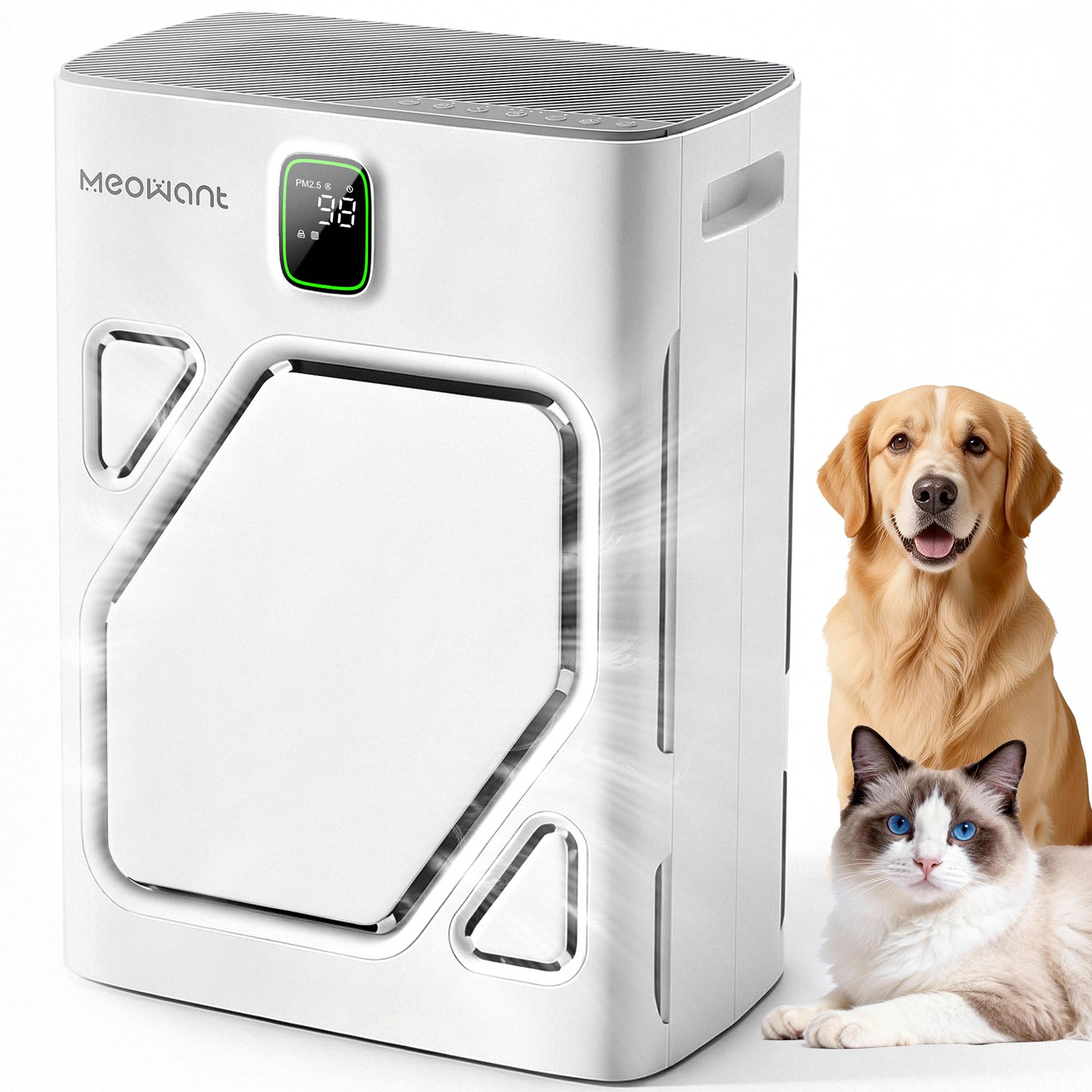 Meowant Air Purifier for Home Large Room 2600ft H13 HEPA Filter Double Air Intake PM2 5 Air Quality