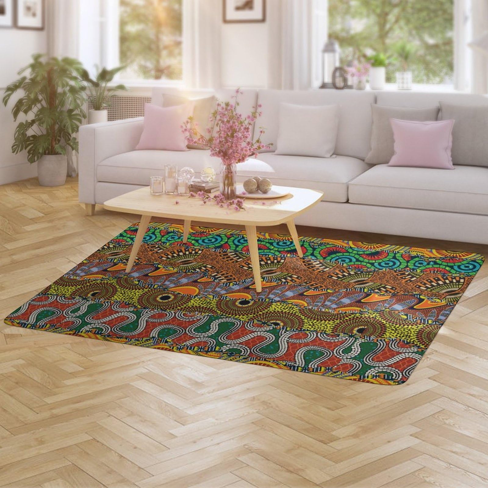 Tapis Africain Patchwork Motif Tapis de Sol Doux pour Salon Chambre (100 x 150 cm)