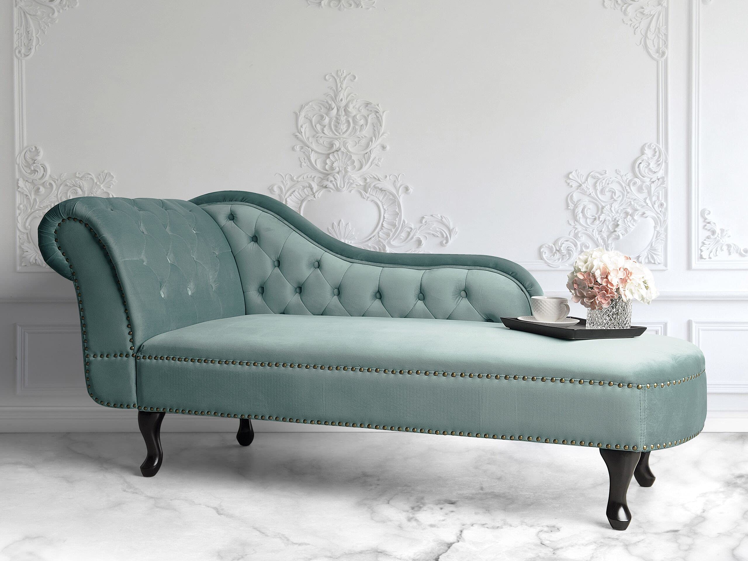 Beliani Retro Chaiselongue Samtstoff linksseitig mintgrün Nimes