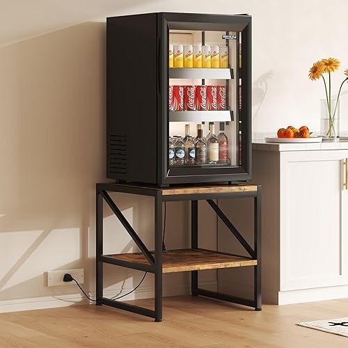 Miniatura 11 de Mesa auxiliar con estación de carga, mesa auxiliar cuadrada de 20 pulgadas con puertos USB y tomas de corriente, mini soporte para refrigerador con