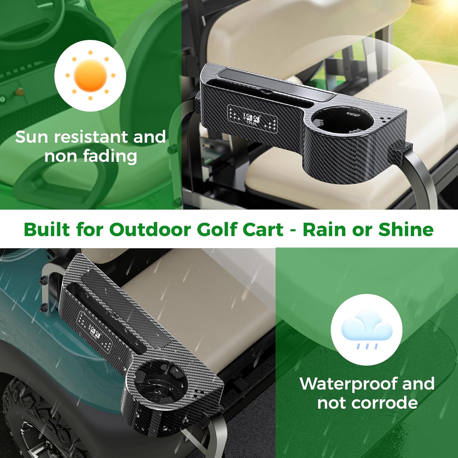 10L0L All-in-One Golf Cart Armrest with Cup Holder, No-Drill Installation for Yamaha Club Car EZGO, ABS Material, Built-in Phone Holder & Golf Tee Holder & Golf Ball Storage - (Fits 1"-1.25" Tube)