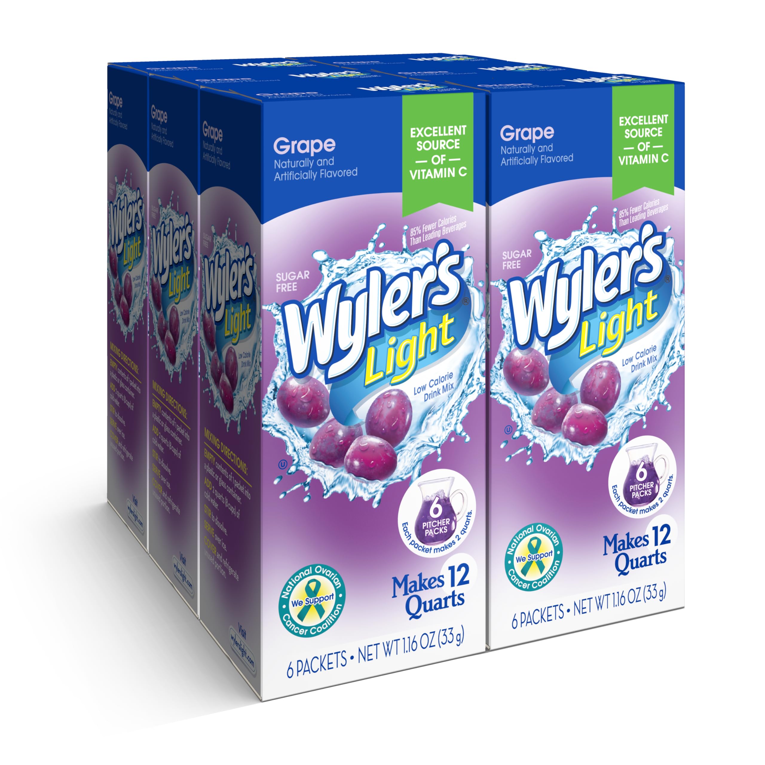 Wyler's Light Pitcher Packs, Water Drink Mix, Grape, 6 Boxes (36 Pitcher Packets)