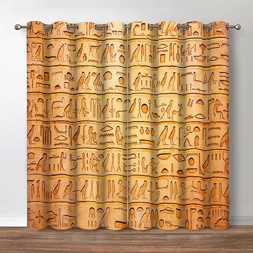 Jekeno Cortinas opacas egipcias antiguas  Murales retro y jeroglíficos temáticos, cortinas de bloqueo vintage, decoración del hogar, dormitorio,