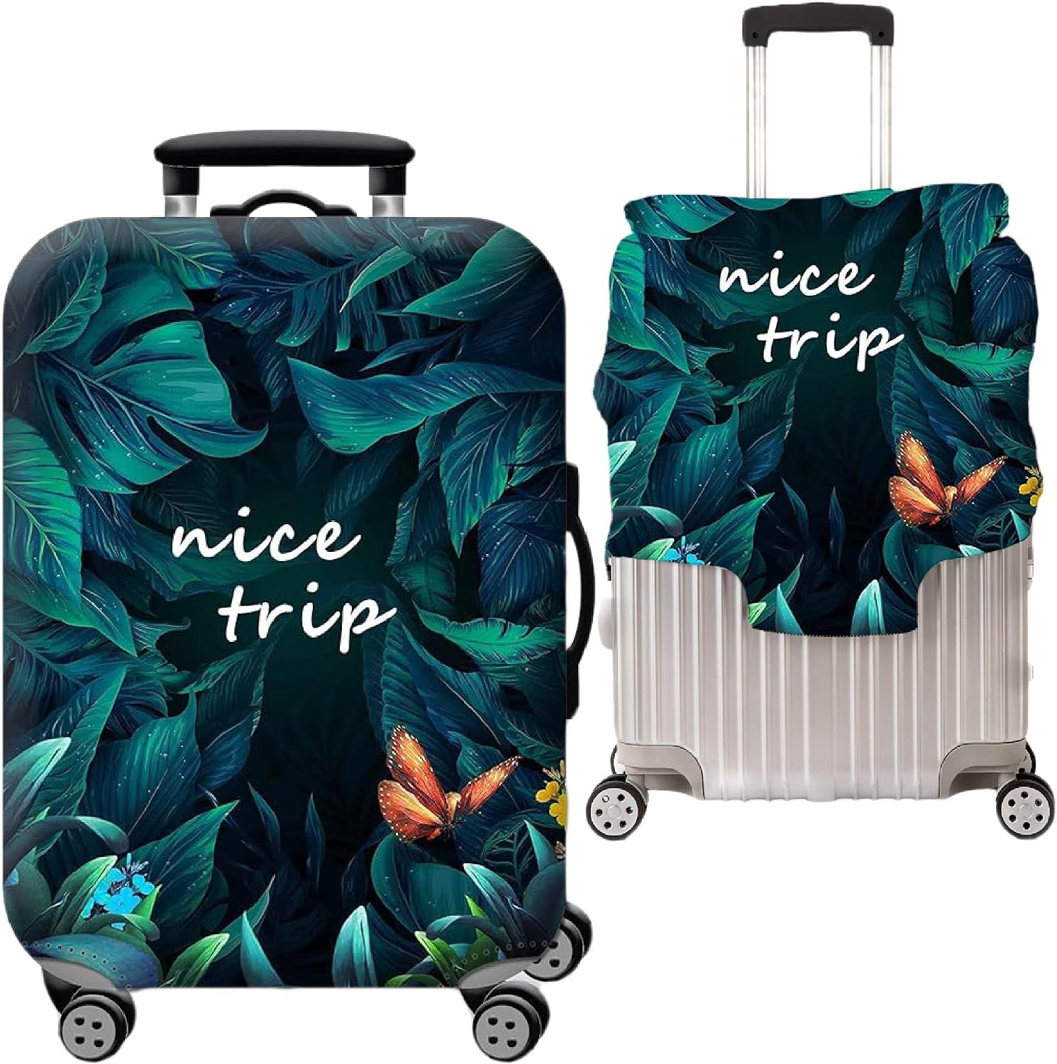 Handcuffs Trolley Cover Luggage Bag Polyester | Cabin Trolley Bags | Suitcase | Travel | Protector | Printed | Washable | Anti-scratch (Green, L)