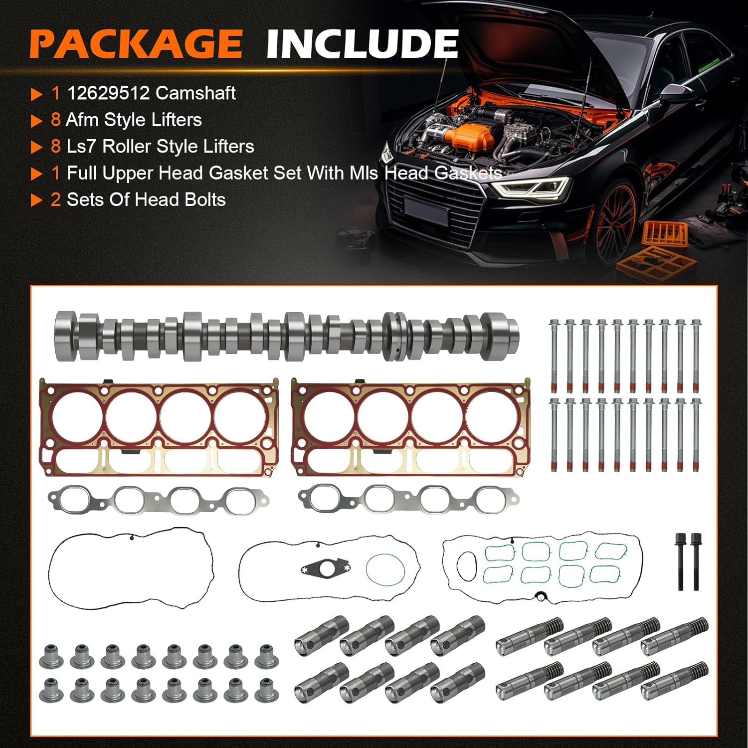 6.2L LT Gen5 L86 L87 AFM Engine Rebuild Kit w/Camshaft 8 AFM Lifters 8 LS7 Lifters & Head Gasket Kit - For Chevy Camaro 2014-2020 & For GMC Sierra 1500 Yukon & For Cadillac Escalade - 12629512