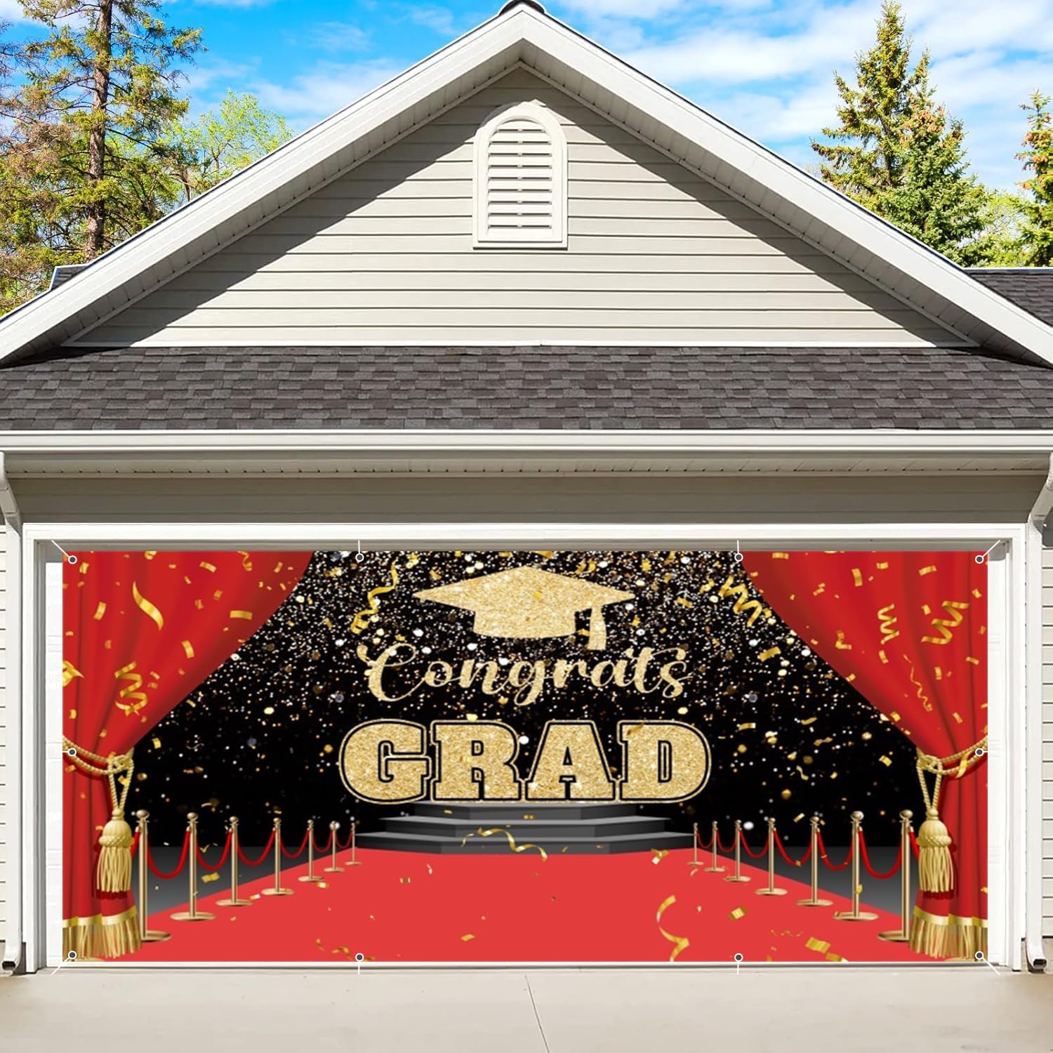 Graduation Garage Door Banner Cover 7x16ft Graduation Backdrop Red Congrats Grad Banner Class of 2026 Graduation Decorations Background Congratulations Graduate High School College Party Backdrop