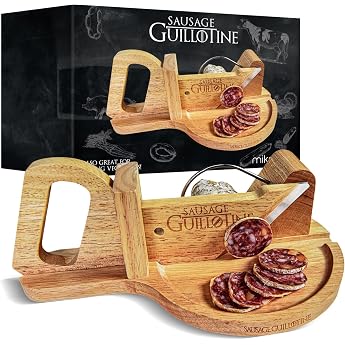 MikaMax - Sausage Guillotine - Stainless Steel - Double Bladed - Rubber Tree Wood