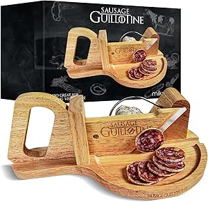 mikamax, Wurstschneider Guillotine für Zuhause, schnelle und gleichmäßige Wurstscheiben, scharfe Messer, aus massivem Holz, Holzfarbe, Guillotine, Currywurstschneider