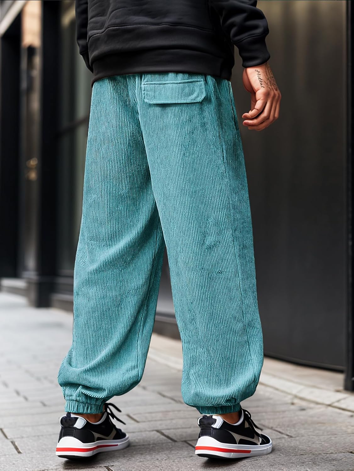 Men's Corduroy Joggers with Elastic Waist & Drawstring - Tapered Casual Pants Comfort Fit - Image 2