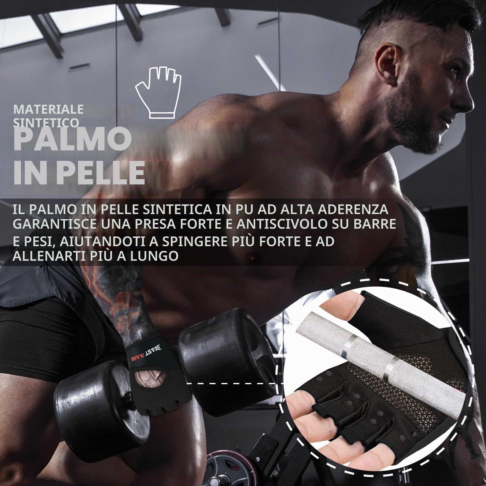 BEAST RAGE Guanti da fitness traspiranti per sollevamento pesi antiscivolo
