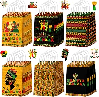 Yeaqee 24 Pcs Happy Father's Day Gift Bags Father's Day Paper Candy Bags with Handle Treat Pouches for the Best Dad Party Supplies for Daddy Papa(48 Pcs,Kwanzaa)
