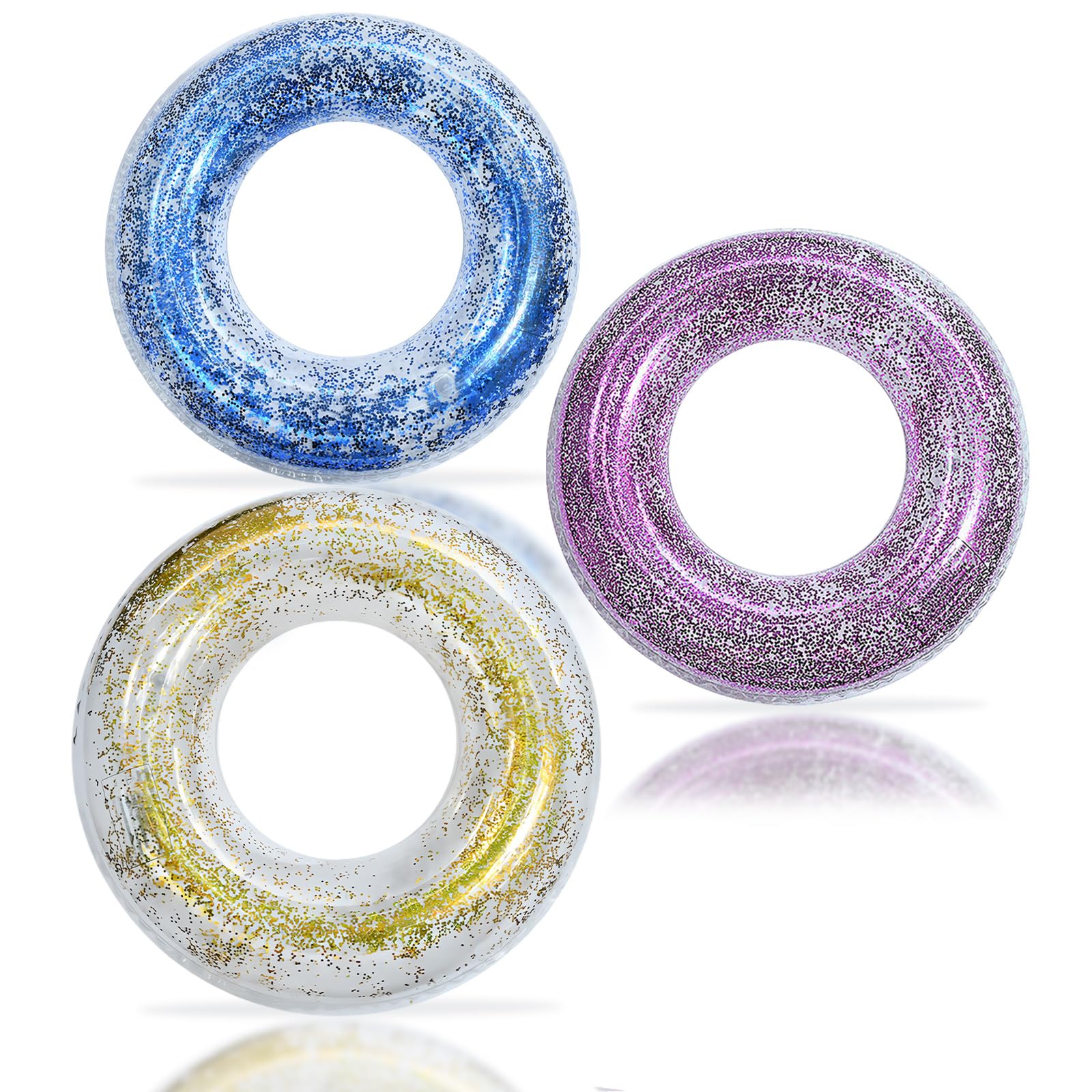 3Pcs Kids Rubber Rings for Pool, Floaties for adults, 70cm Sequin Swim Ring Pool Rings, Swimming Ring Kid Inflatable Poolfloaty for Girls Boys Summer Beach Party