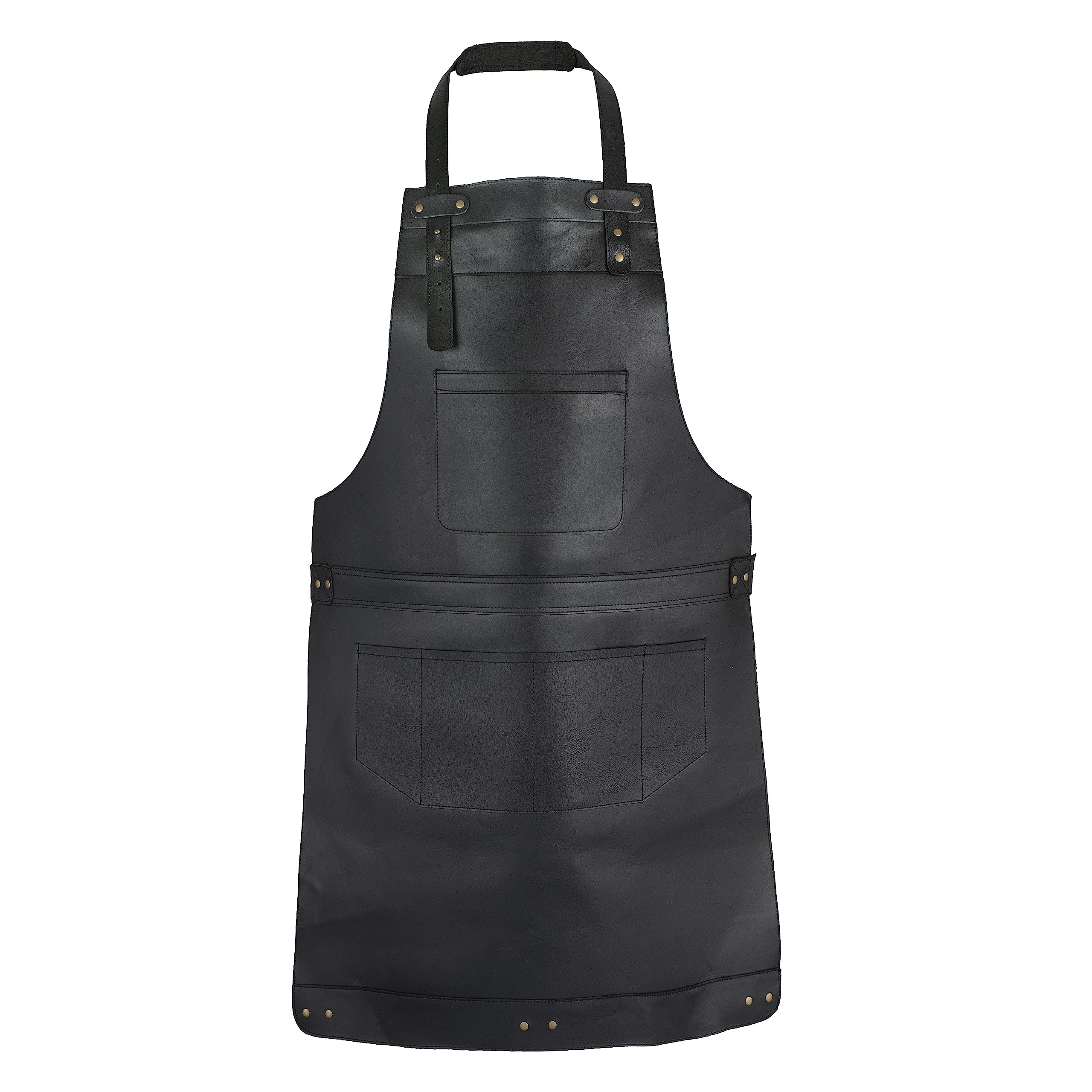Leathershire Black Full Grain Leather Apron Butcher, Cook, Bbq, Cooking, Grilling, Smith Apron (Black)