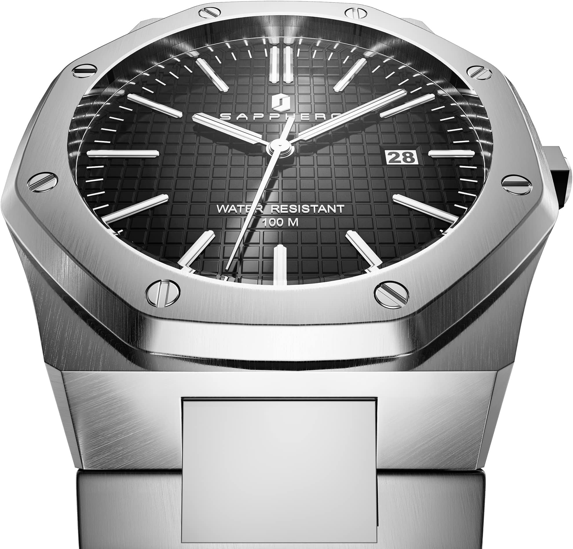 SAPPHERO Reloj Hombre Acero Inoxidable 50M Impermeable Octagonal Analógico Japonés de Cuarzo Clásico Lujo Negocios Casual Moda Relojes para Hombre Elegante Regalo
