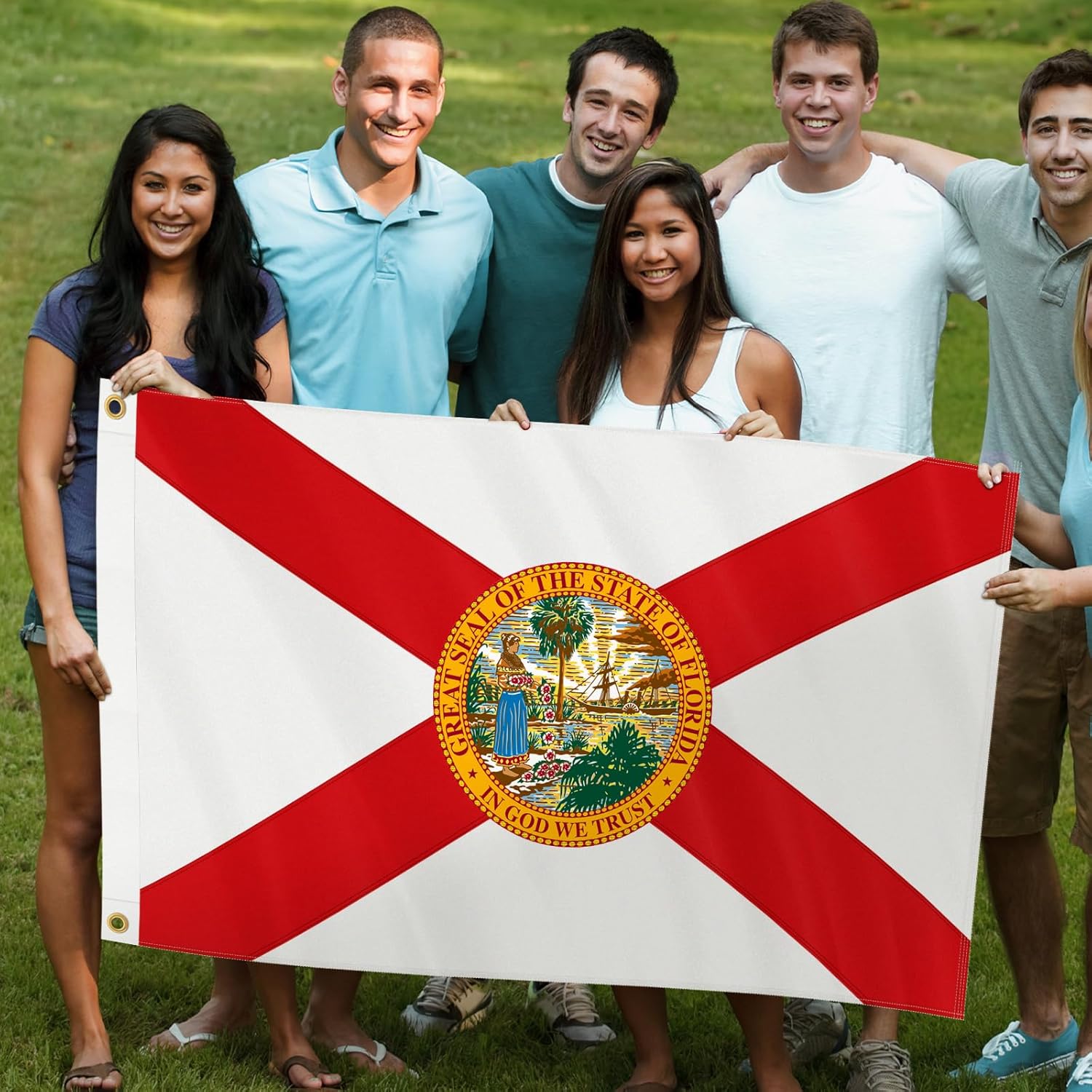 Florida Flag 3x5 FT Outdoor, Heavy Duty 210D 3-Ply Fabric | Embroidered Seal and 4 Rows Stitching Fly Ends with 2 Brass Grommets | State of Florida FL Flag Sunshine State for Wall Indoor - Image 4