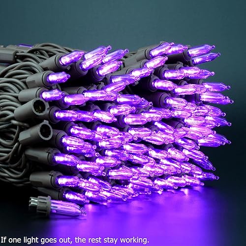 Miniatura 4 de YULETIME Juego de 200 luces LED de Navidad moradas con cable marrón, 66 pies, 200 unidades, certificación UL, grado comercial, para Halloween
