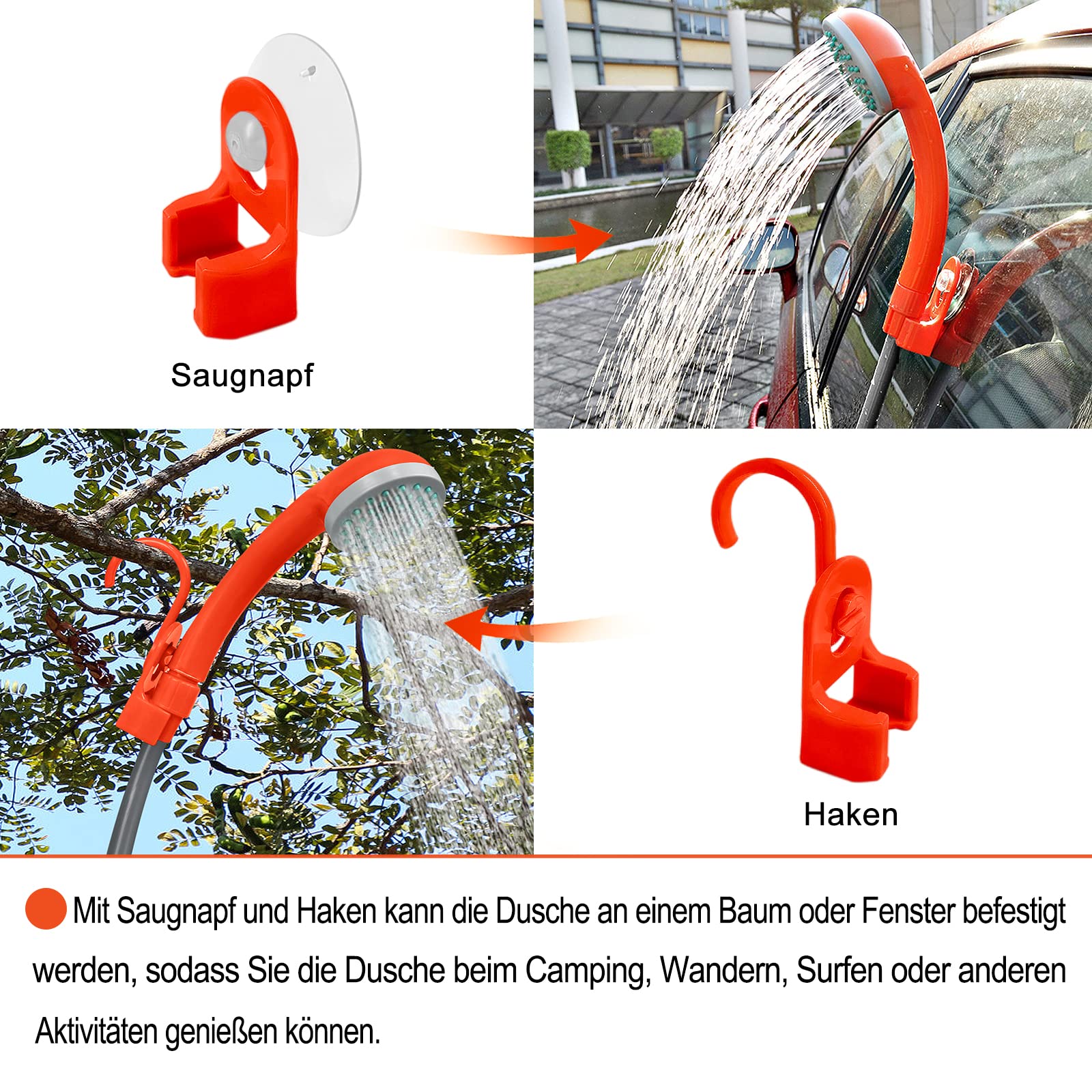 Aufun Campingdusche Akku Camping Dusche Outdoor mit Handbrause, eingebauter 2200mAh wiederaufladbarer Akku, USB-Ladekabel, Wasserpumpe für Camping, Wandern, Reisen, Garten, Strand