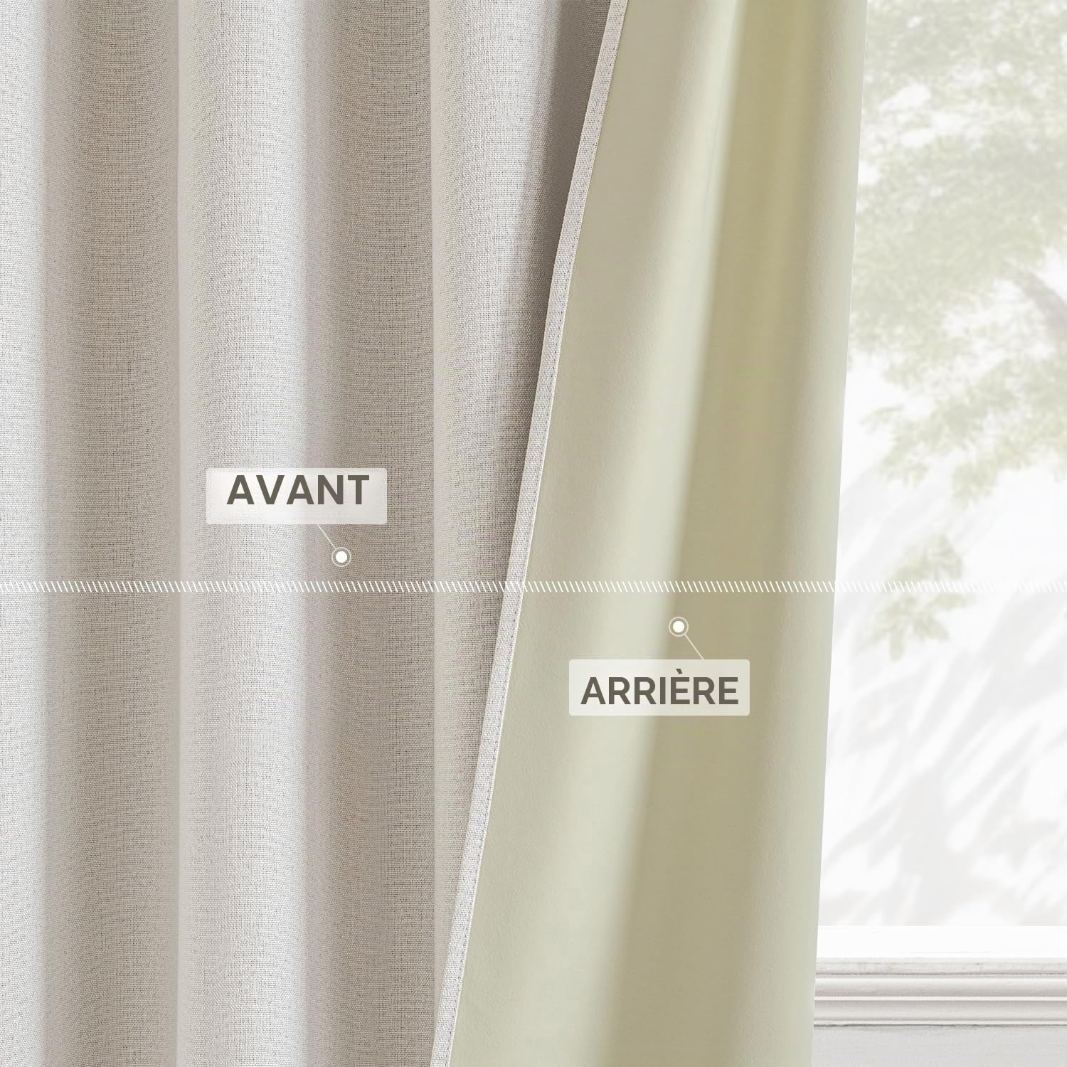 MIULEE Lot de 2 Rideaux Opaque Occultant Thermiques Isolant Aspect Lin 100% Bloquer Lumière，Anti-UV，Galon Fronceur Rideau Décoration pour Salon Chambre,140(L) x175(H) CM,Ivoire