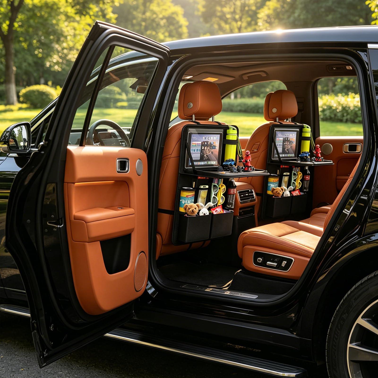 Auto Organizer mit abnehmbarem Klapptisch 62x42cm Rücksitz Organizer 11 Taschen Touchscreen-Fach Wasserdichter Rückenlehnenschutz