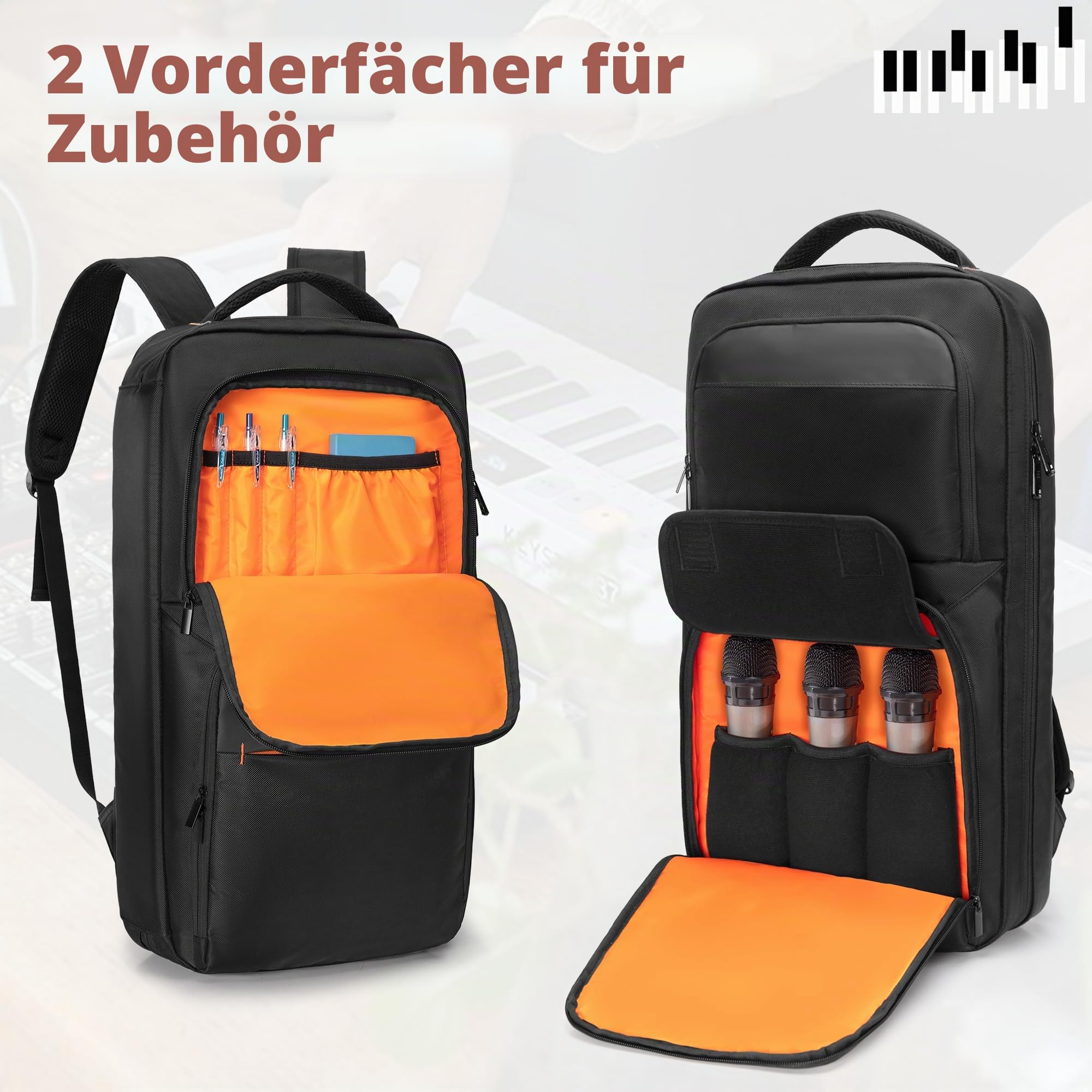 Rexmica Tragbarer Rucksack für 37 Tasten Klaviertastaturen, Tragetasche für MIDI-Keyboard-Controller, Schutzhülle für Klaviertastaturen mit 37 Key, Laptop, Mikrofone und Kabel, 28.5 x 10 x 56 cm
